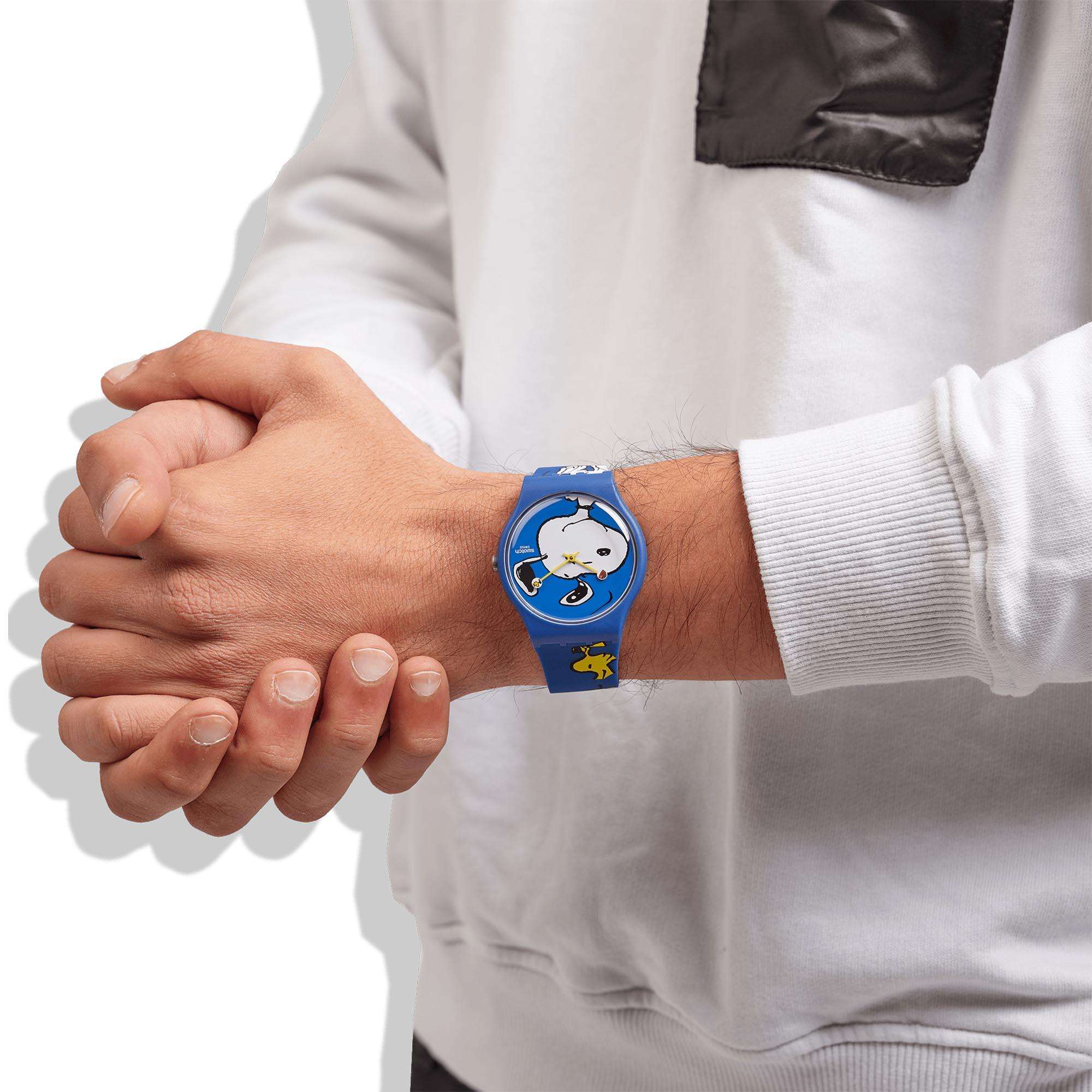 Swatch Peanuts Snoopy HEE HEE HEE Blaue Zifferblatt und Silikonarmband Uhr SO29Z106