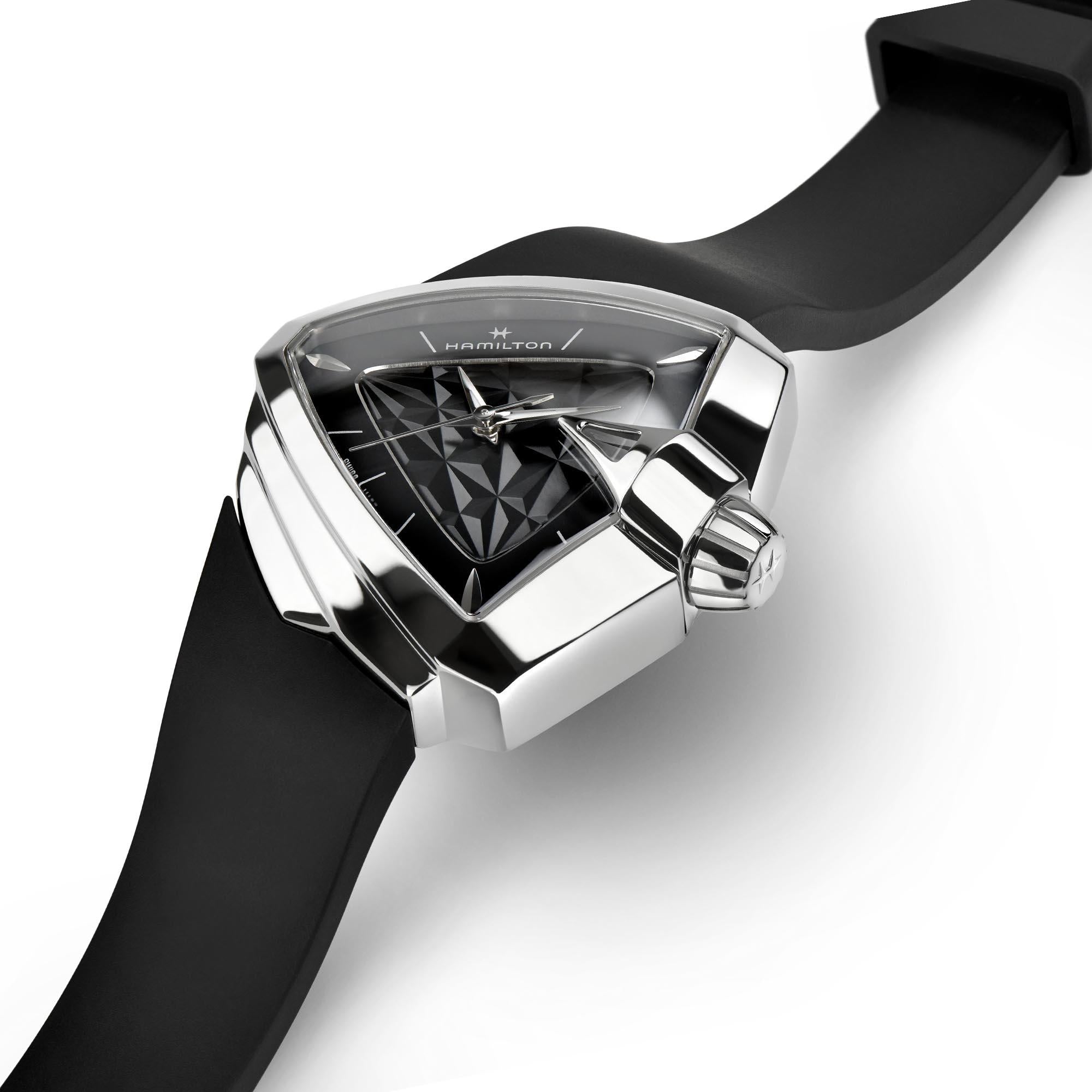 Hamilton Ventura 38mm Black Dial Rubber Mens Quartz Watch H24251330