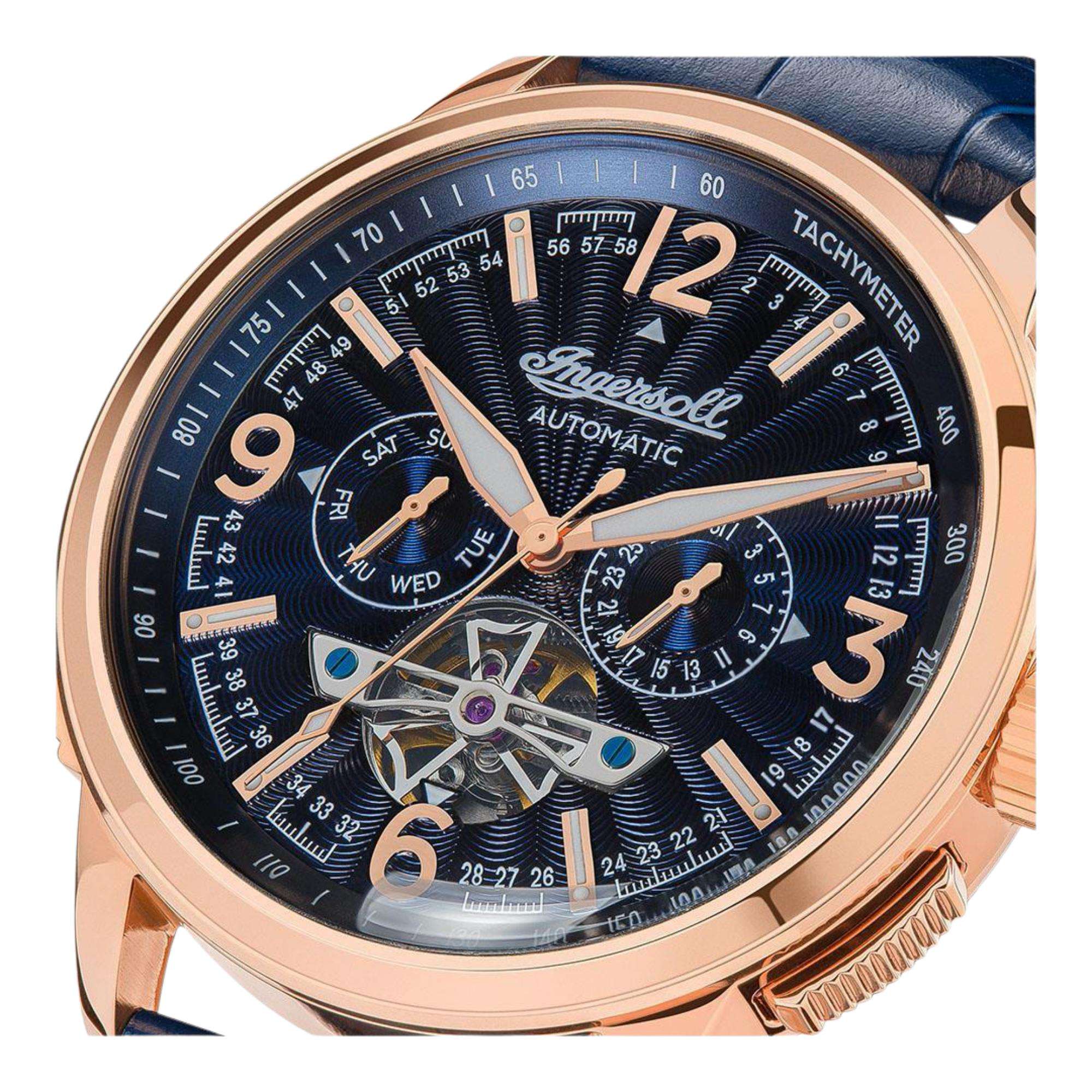 Ingersoll The Regent Automatik Blau Zifferblatt Blau Lederarmband Herren Uhr I00301B