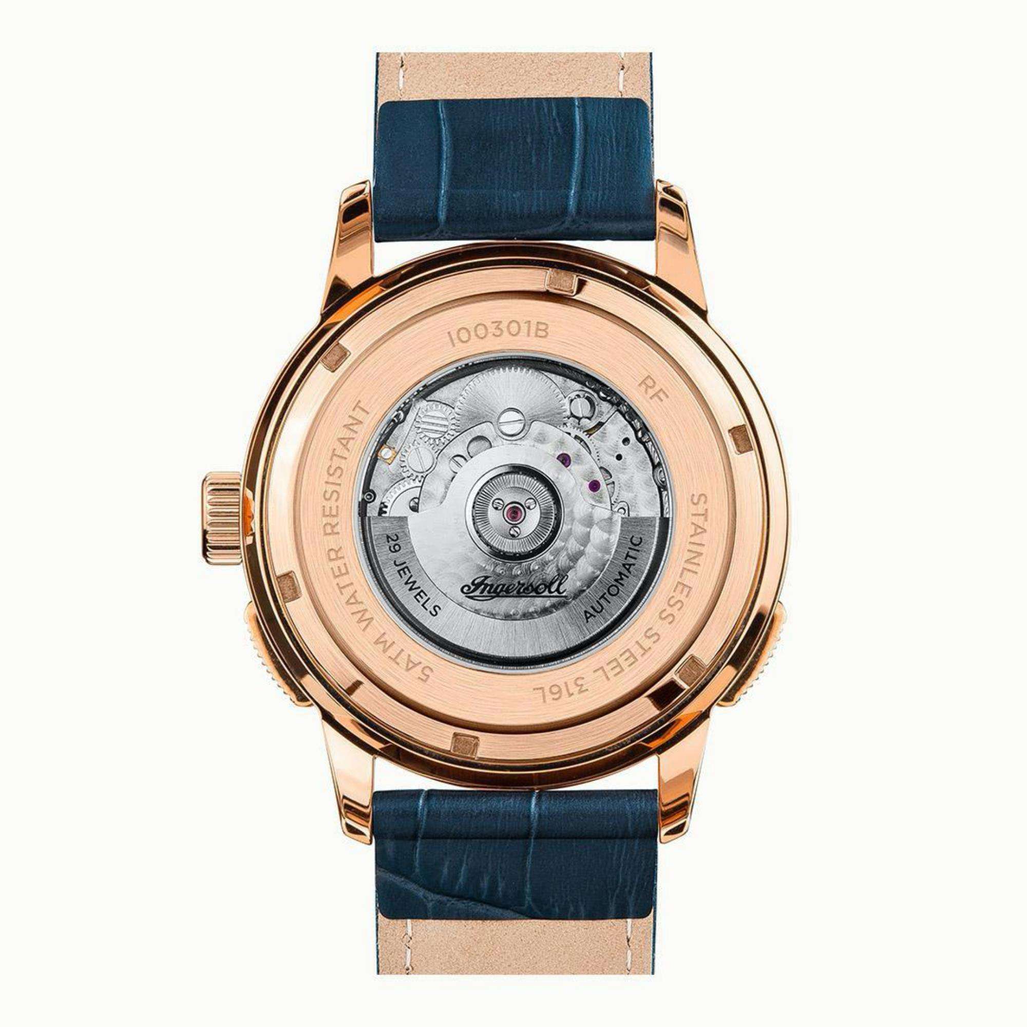 Ingersoll The Regent Automatik Blau Zifferblatt Blau Lederarmband Herren Uhr I00301B