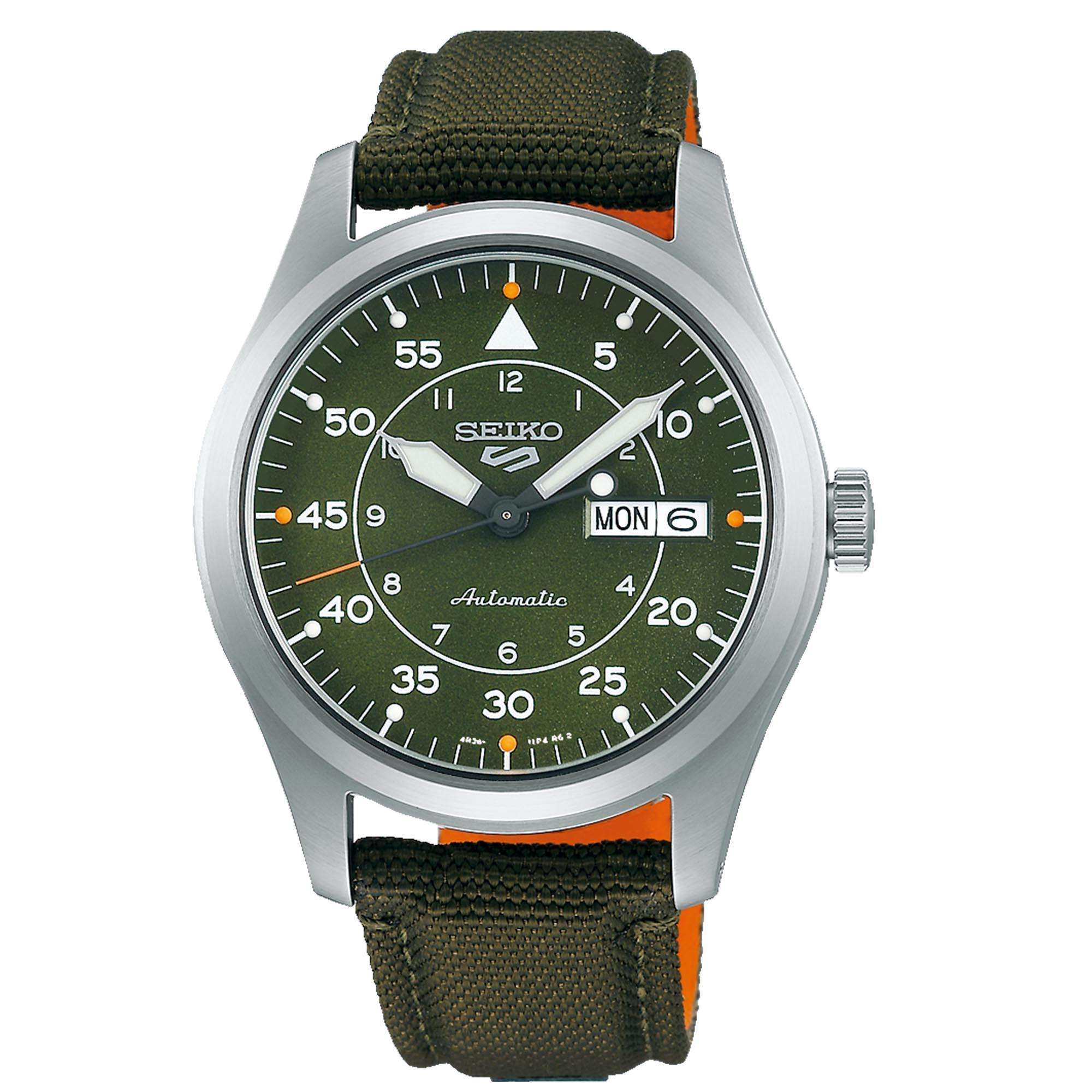 Seiko 5 Sports Flieger Pilot/Aviation Automatik Grüne Zifferblatt Grünes Nylonarmband Herren Uhr SRPH29K1