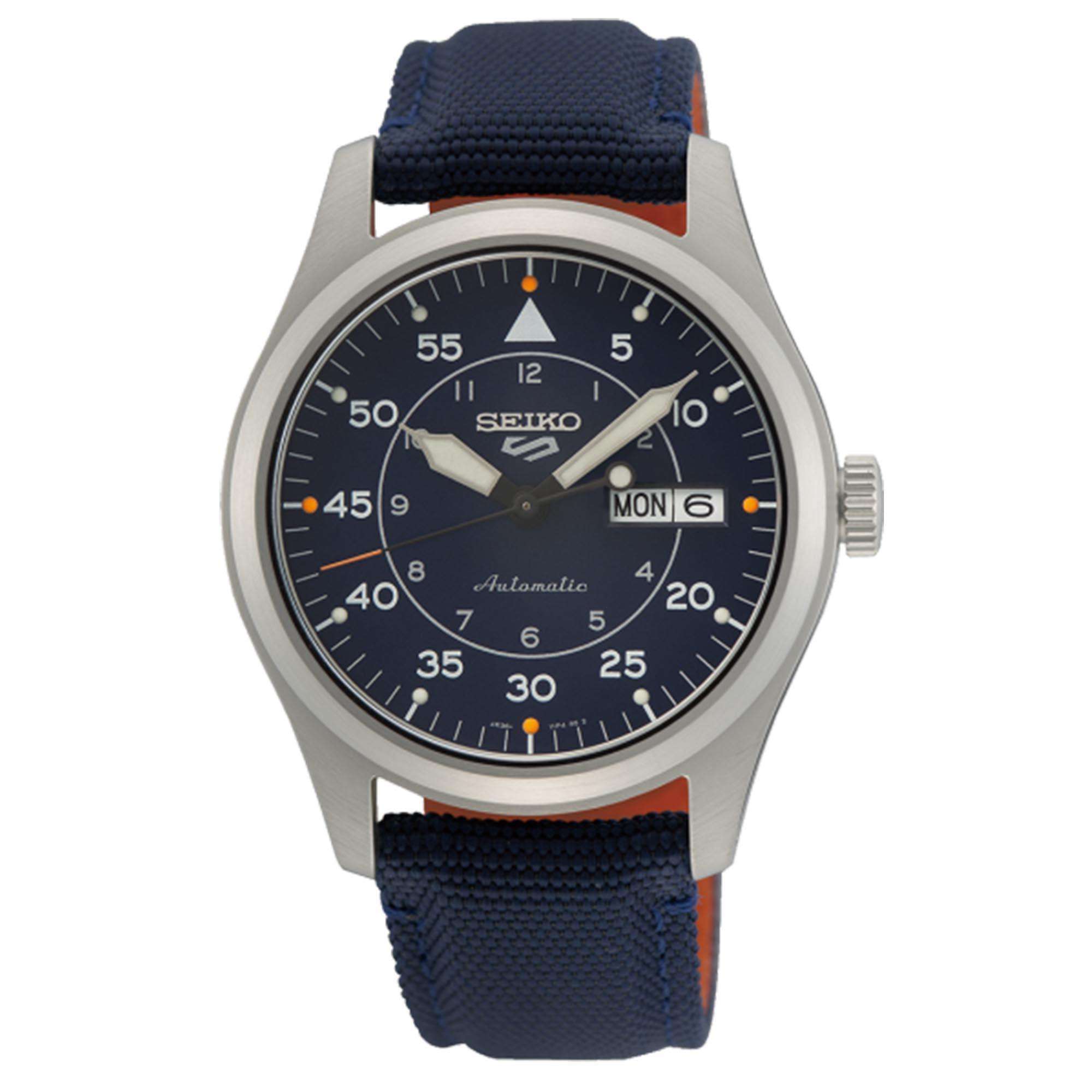 Seiko 5 Sports Flieger Pilot/Aviation Automatik Blaues Zifferblatt Blauer NATO-Armband Herren Uhr SRPH31K1