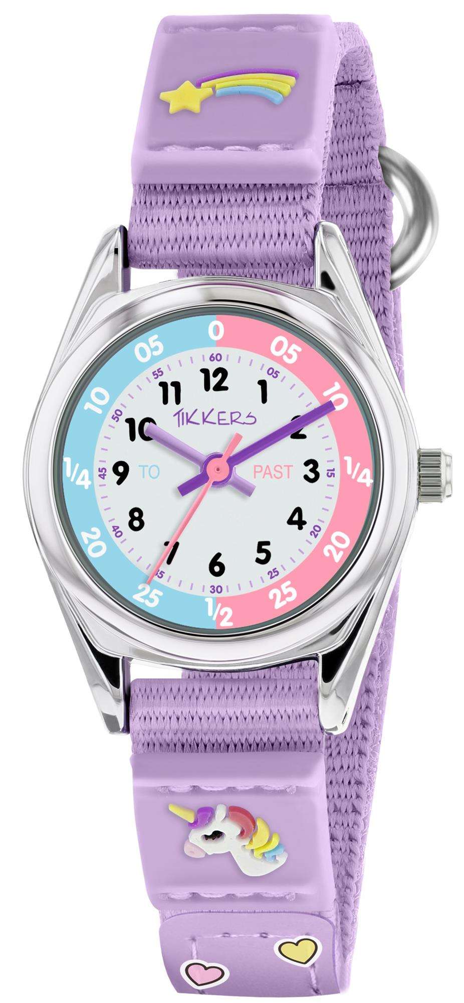 Tikkers Time Teacher Quarz Weißes Zifferblatt Flieder Einhornarmband Mädchen Uhr TK0148