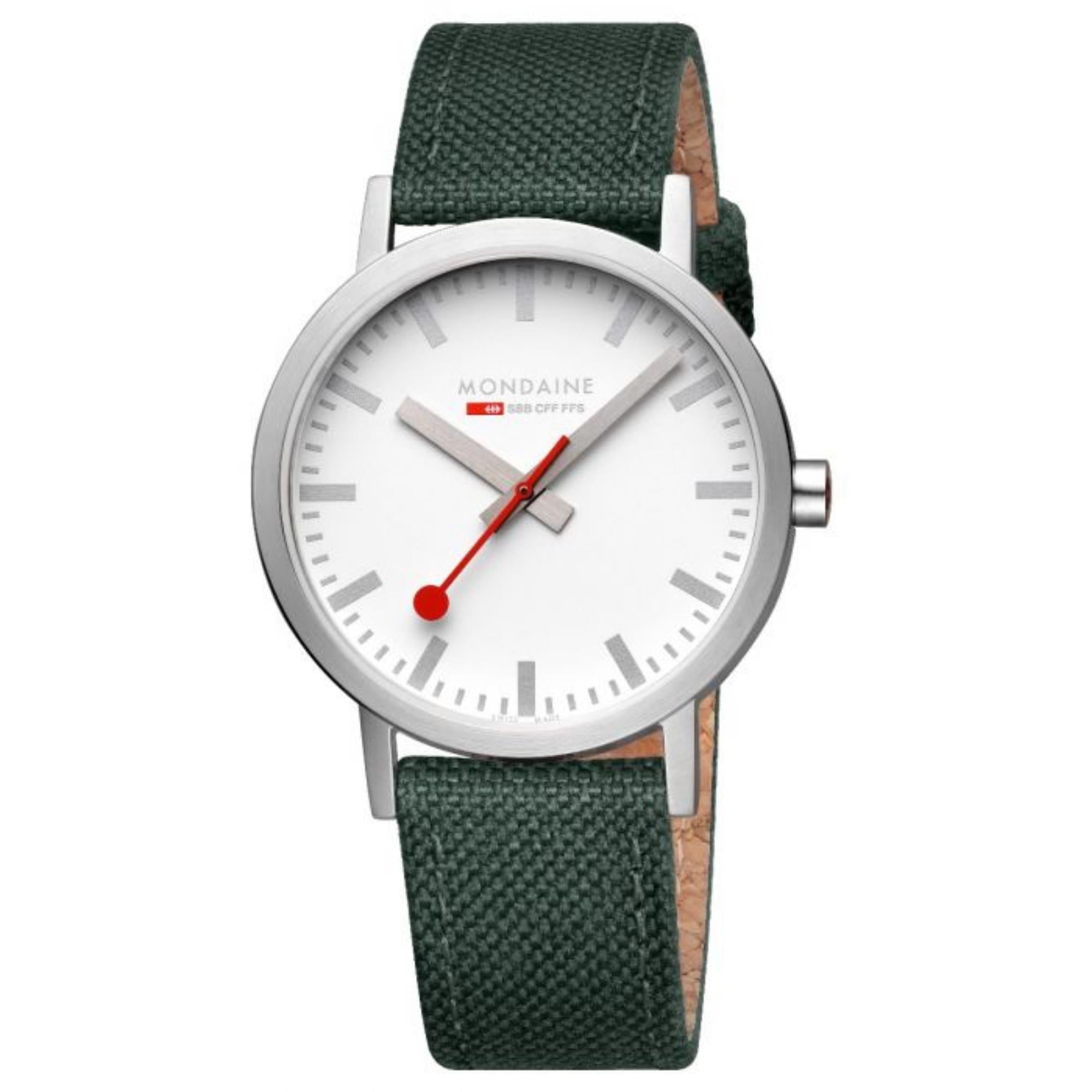Montre Mondaine Classic quartz cadran blanc bracelet textile vert A660.30360.17SBS