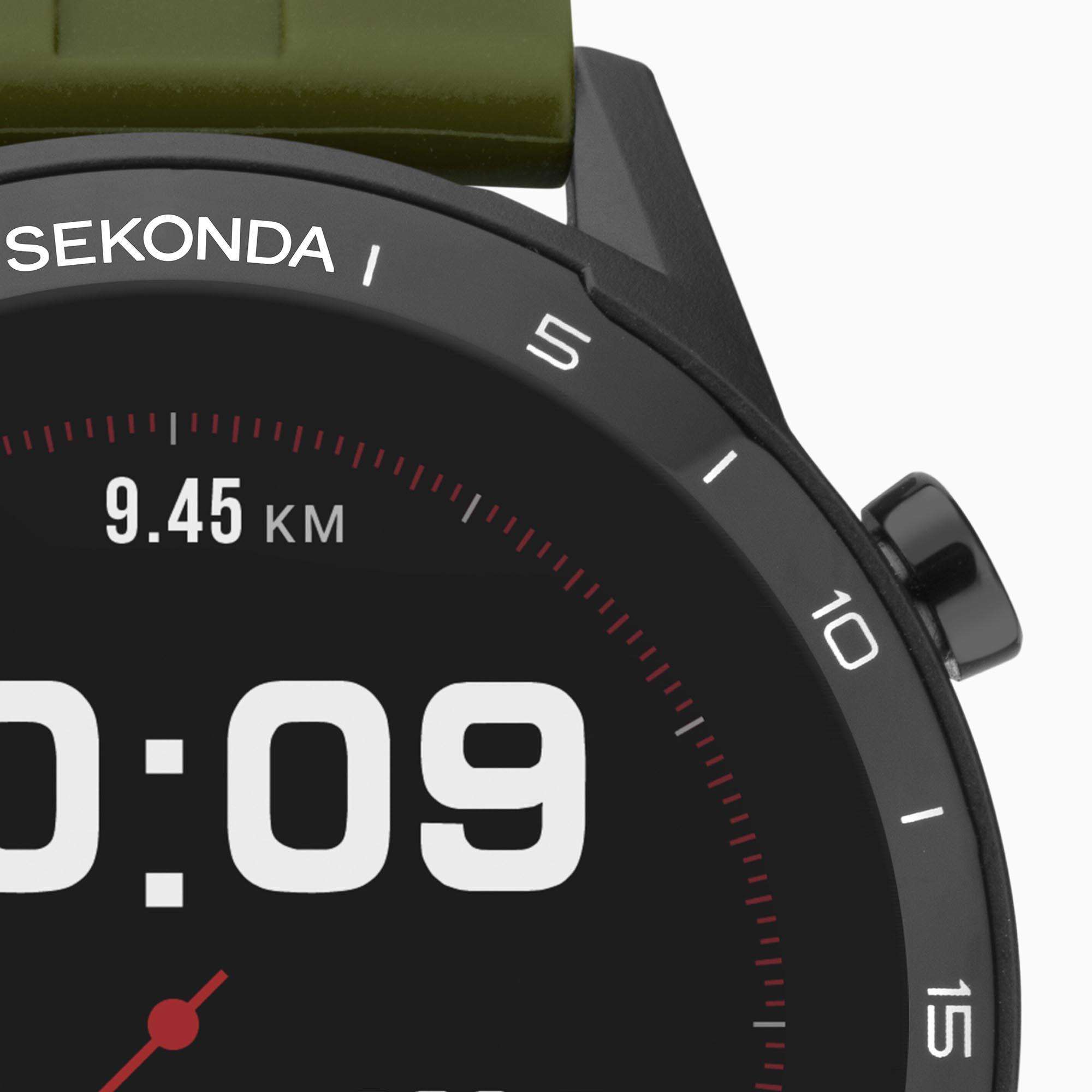 Sekonda Schwarzes Interaktives Zifferblatt Grüner Silikonarmband Herren Smartwatch 1993