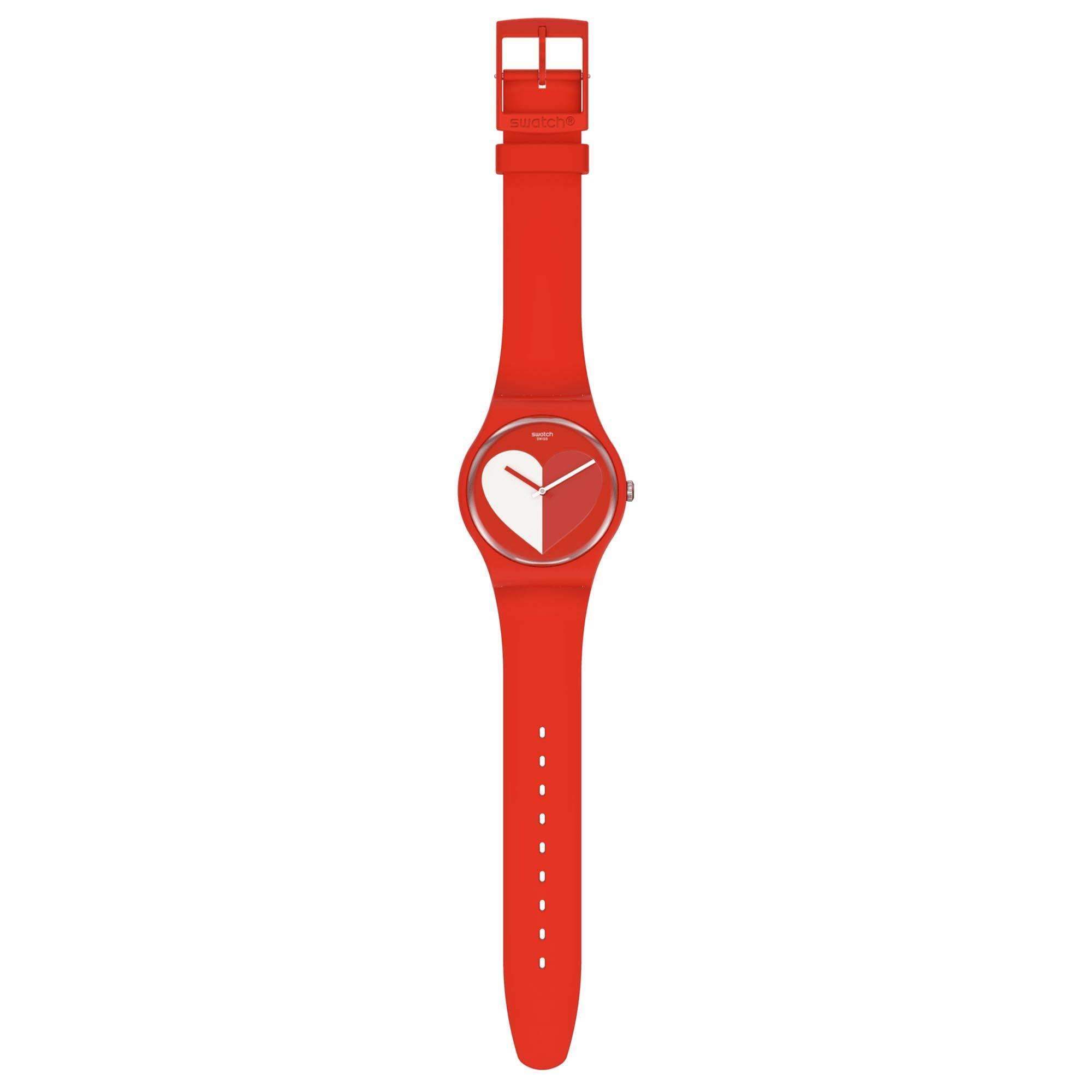 Swatch New Gent Half <3 Weißer Quarz Rotes Zifferblatt Rotes Silikonarmband Uhr SO29Z112