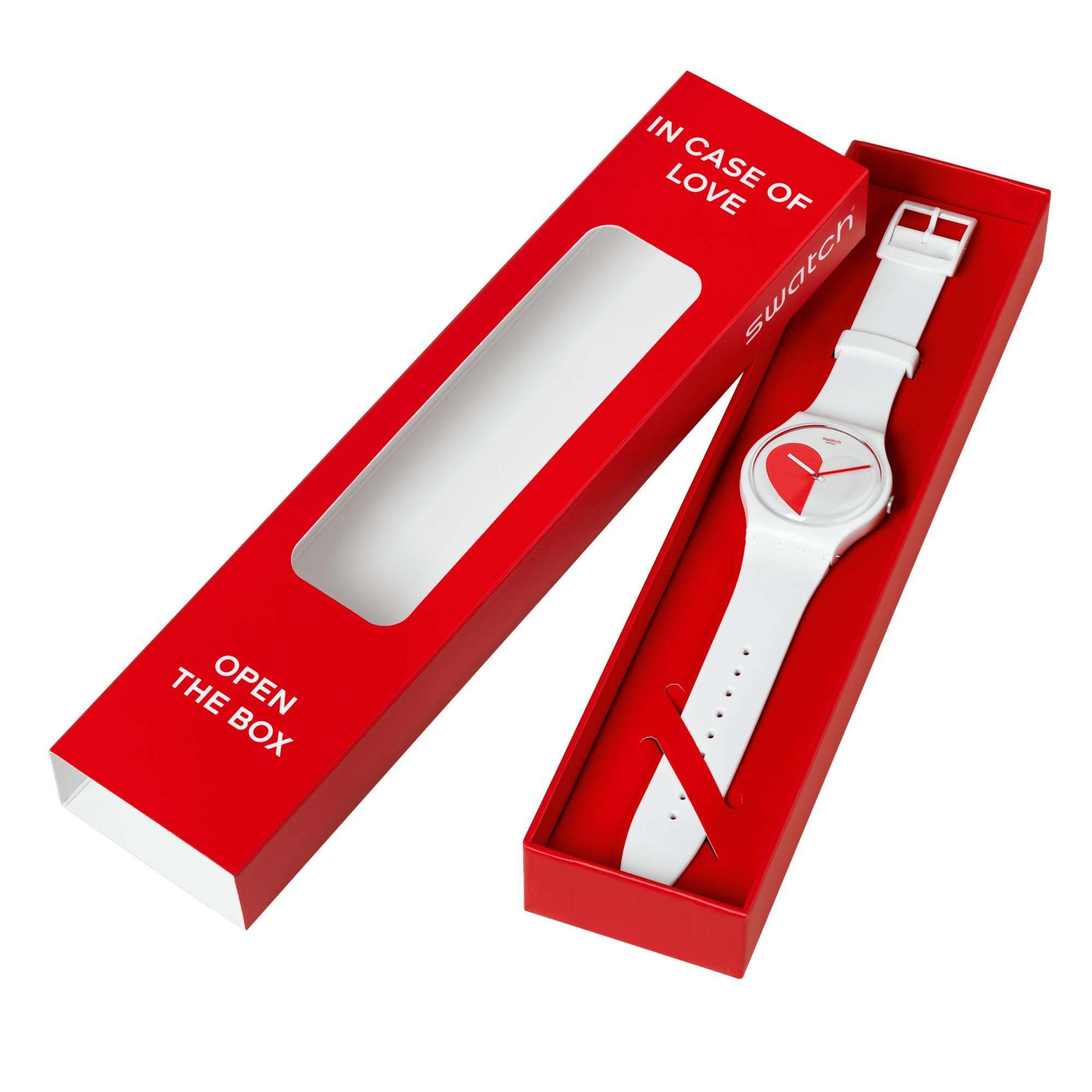 Swatch New Gent Half <3 Red Quartz White Dial White Silicone Strap Watch SO29Z113