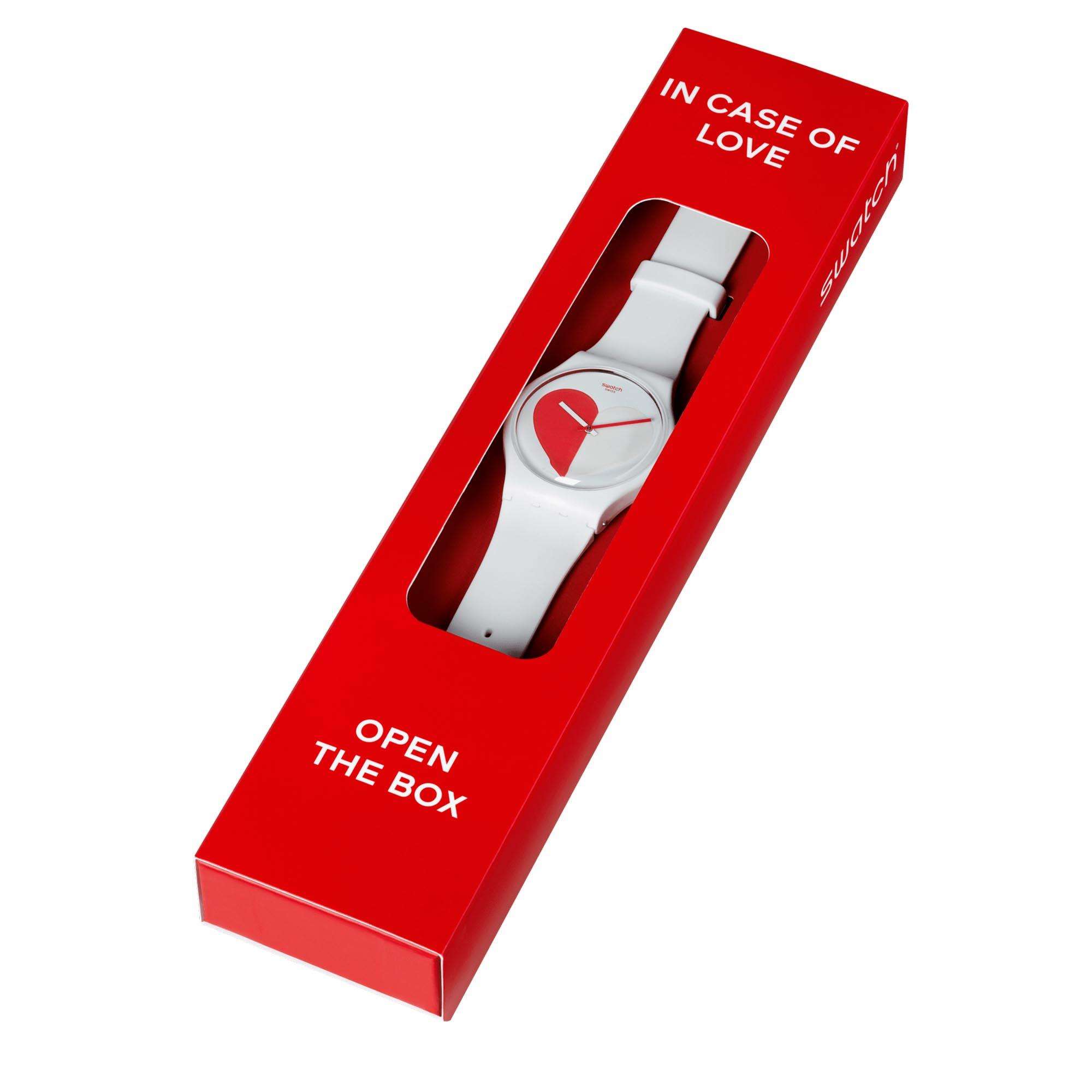 Swatch New Gent Half <3 Red Quartz White Dial White Silicone Strap Watch SO29Z113