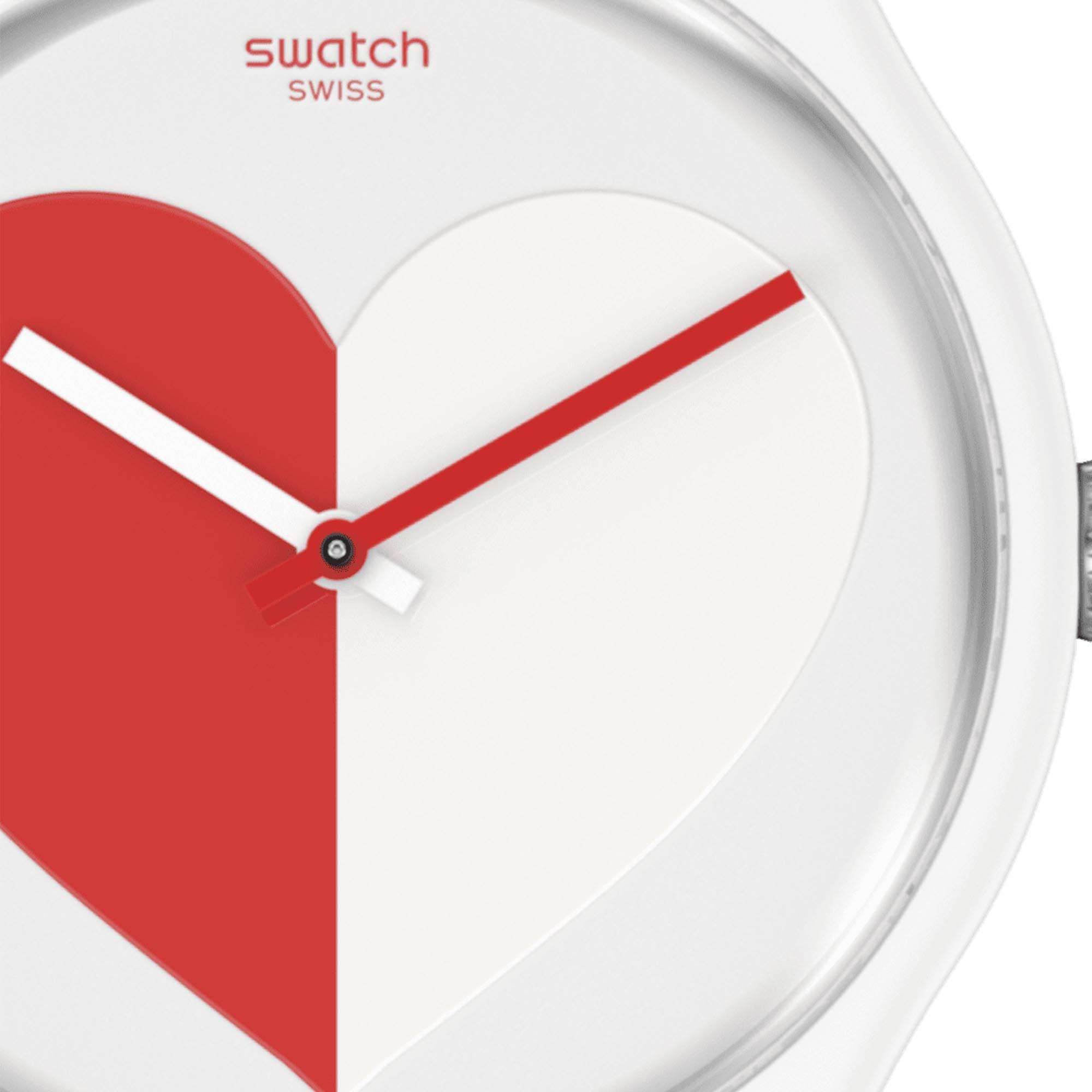 Swatch New Gent Half <3 Red Quartz White Dial White Silicone Strap Watch SO29Z113