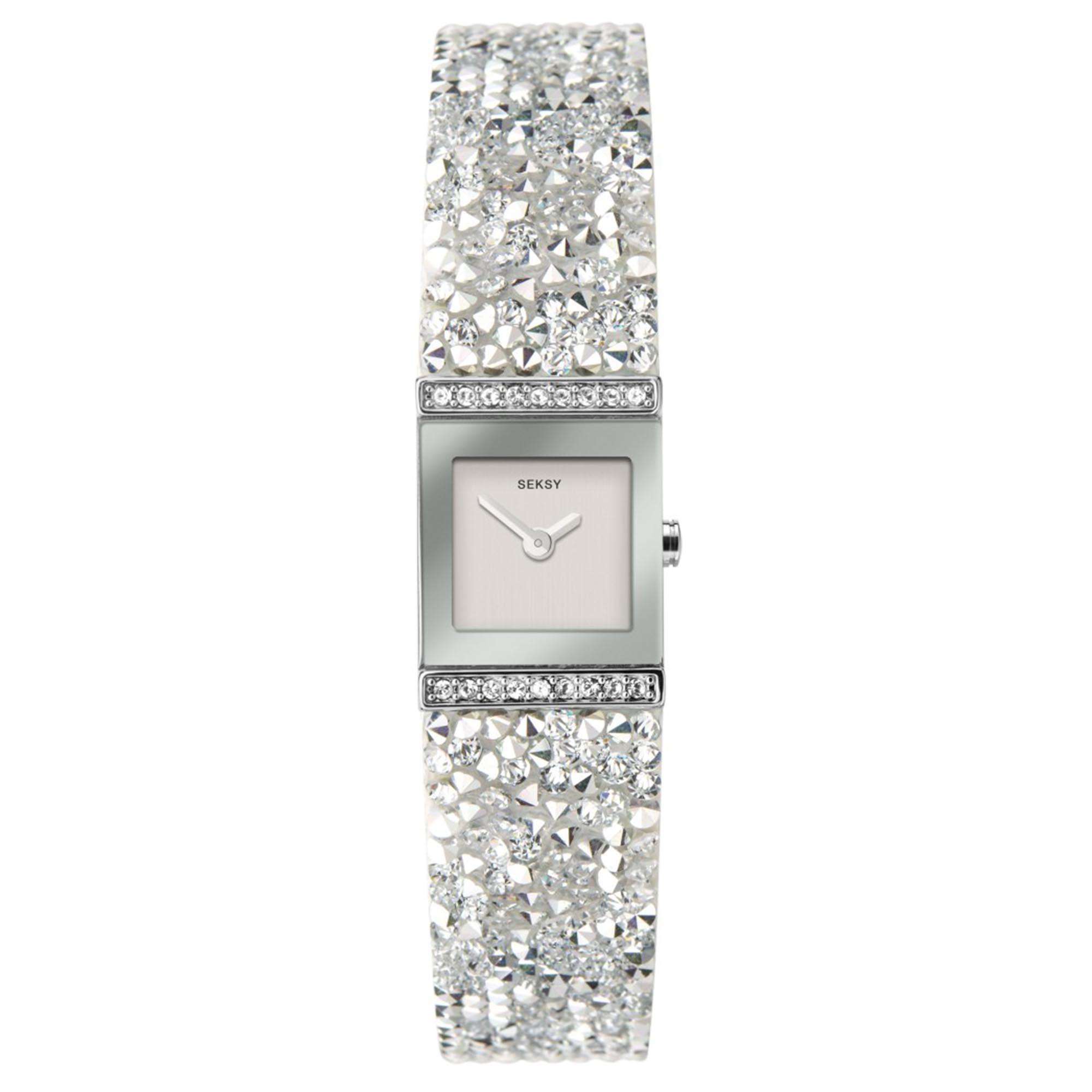 Seksy Rocks Quarz Silbernes Zifferblatt Silbernes Messingarmband Damen Uhr 40042