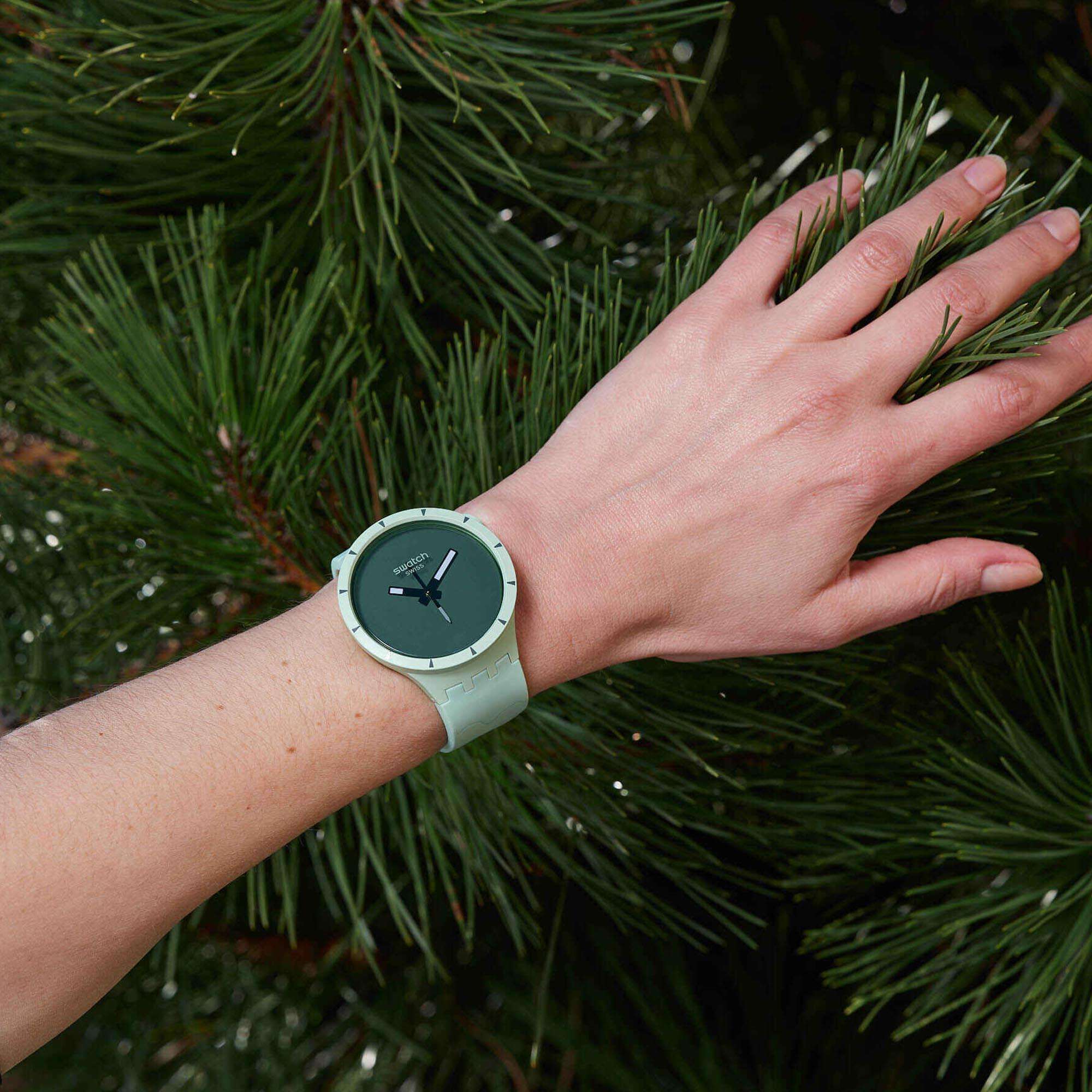 Swatch Big Bold Bioceramic Forest Quarz Grünes Zifferblatt Silikonarmband Uhr SB03G100