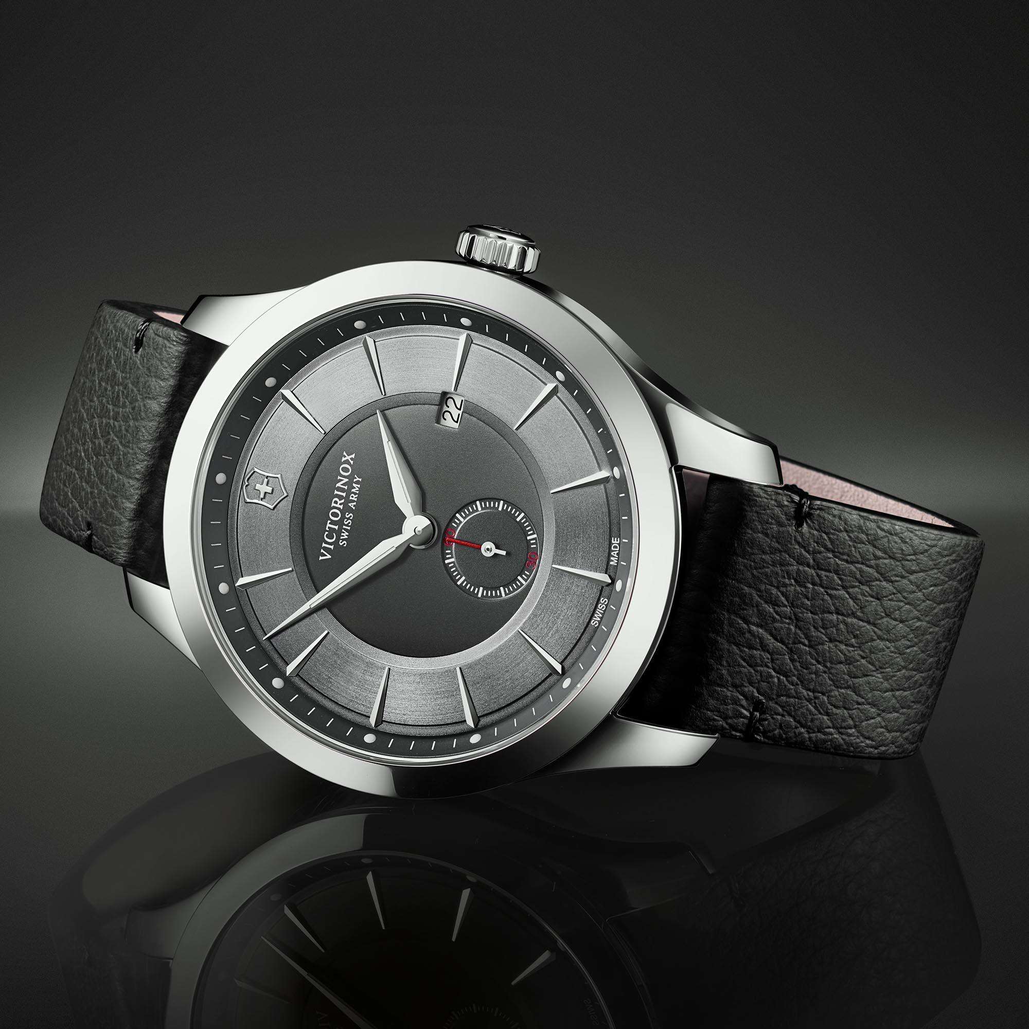 Victorinox Alliance 44mm Graues Zifferblatt Leder Herren Quarz Uhr 241765