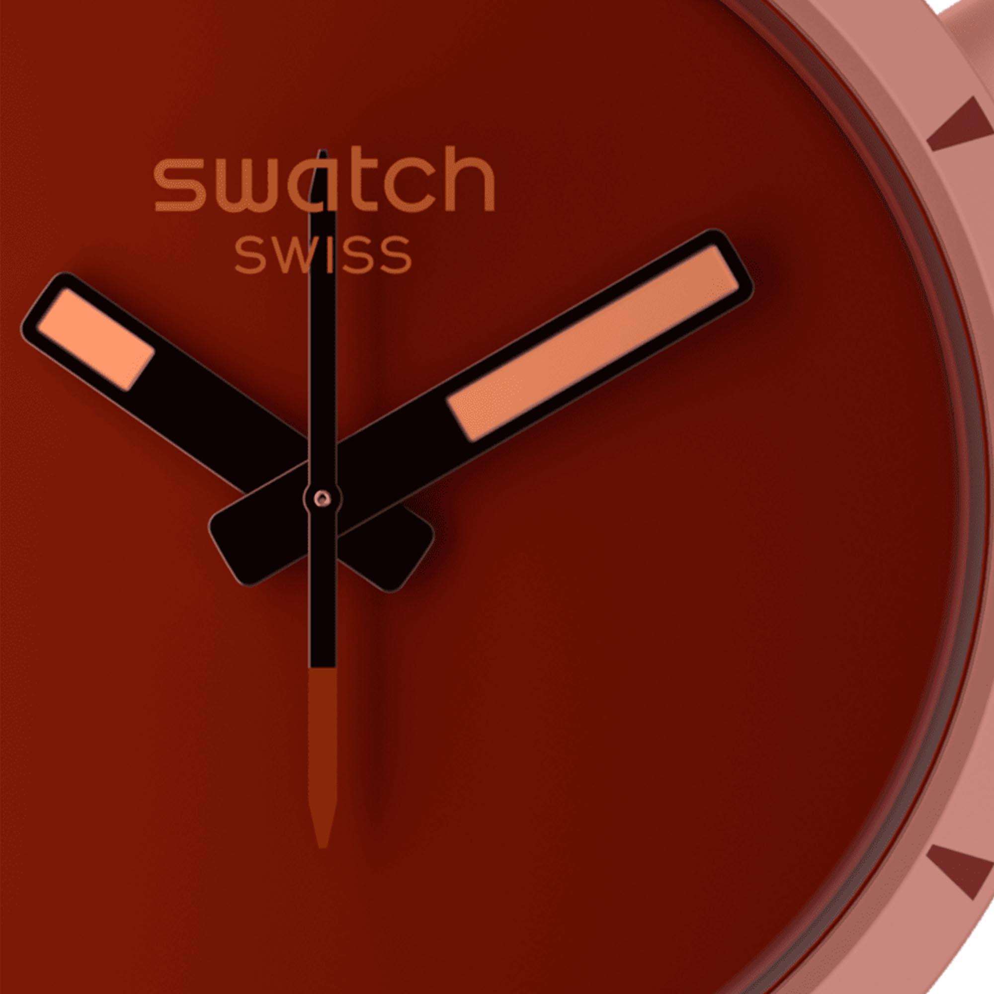 Swatch Big Bold Bioceramic Canyon Quarz Rotes Zifferblatt Silikonarmband Uhr SB03R100
