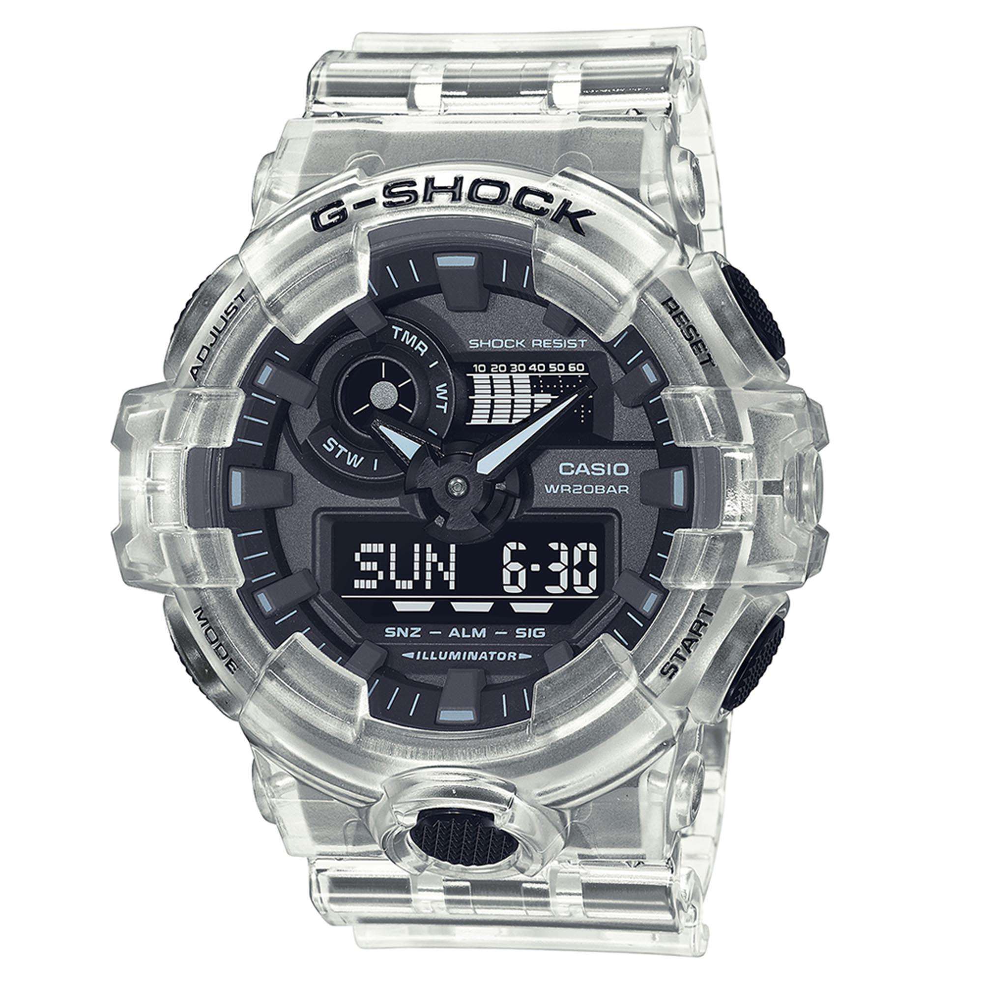 Montre homme Casio G-Shock quartz cadran noir bracelet résine transparent GA-700SKE-7AER