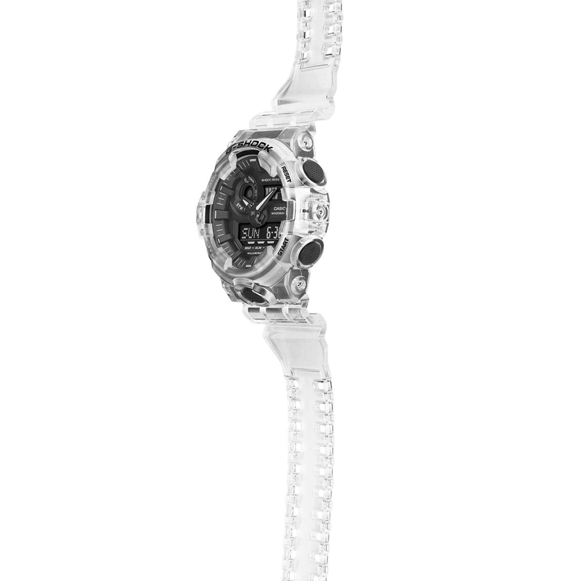 Montre homme Casio G-Shock quartz cadran noir bracelet résine transparent GA-700SKE-7AER