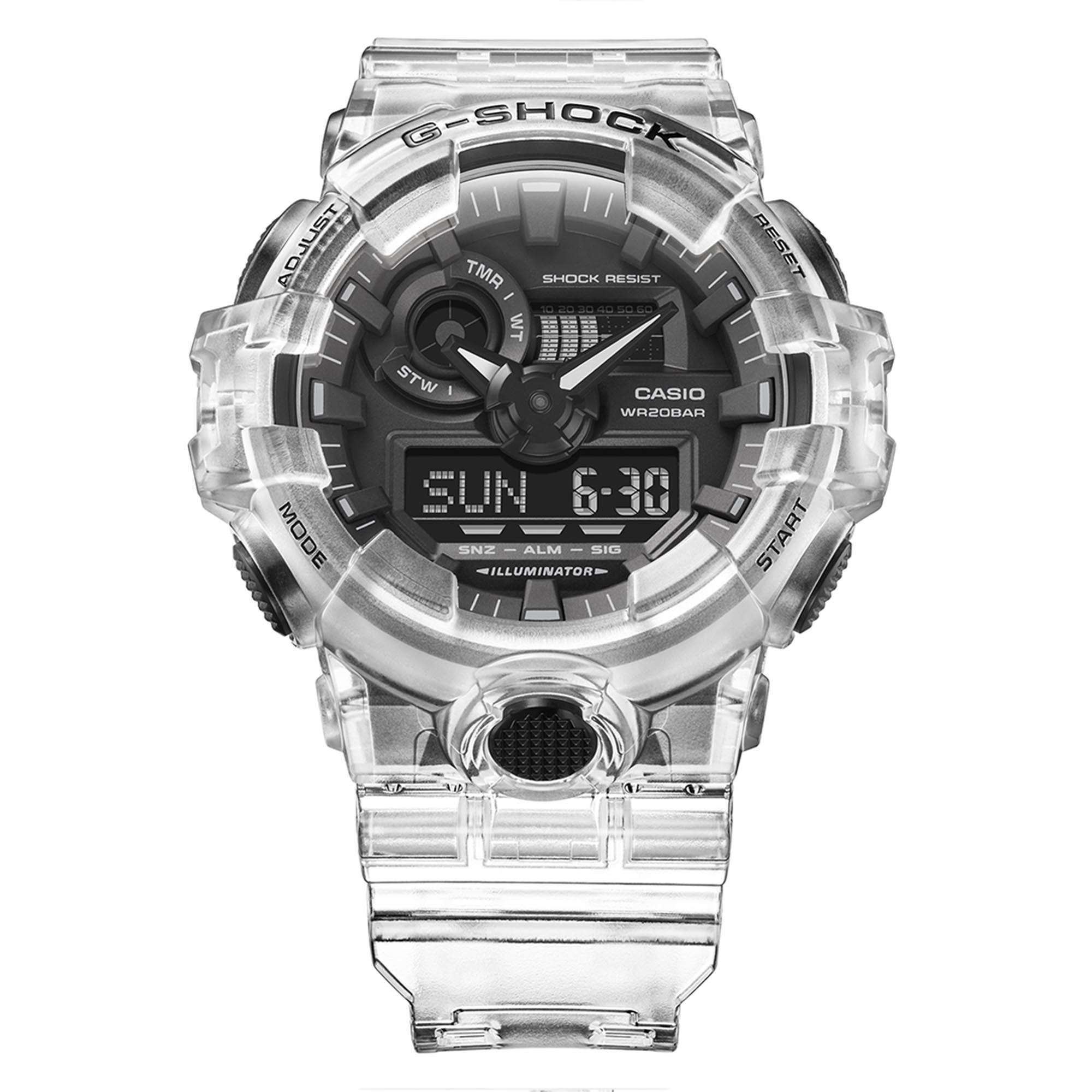 Montre homme Casio G-Shock quartz cadran noir bracelet résine transparent GA-700SKE-7AER