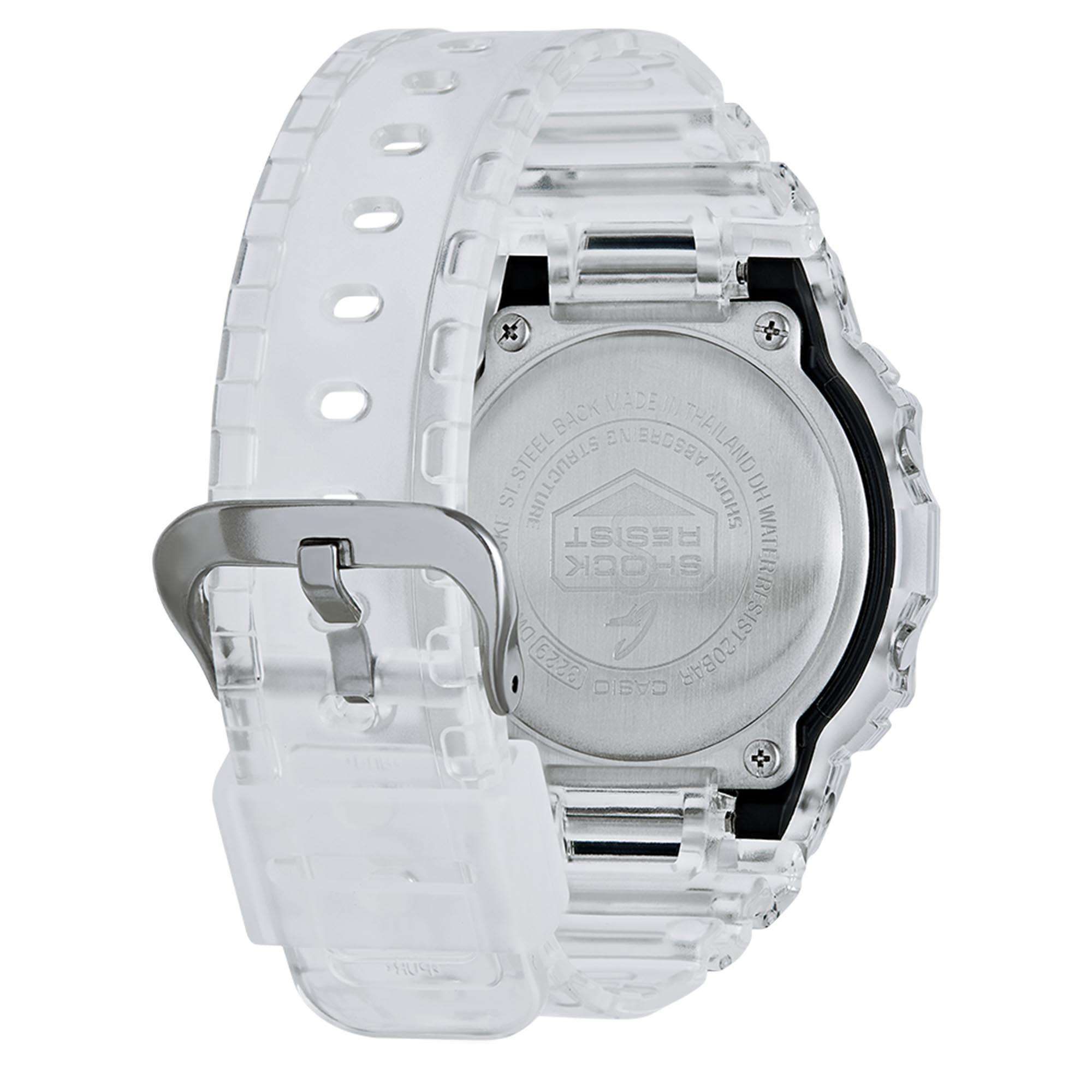 Casio G-Shock Quarz Schwarzes Zifferblatt Transparentes Silikonarmband Herren Uhr DW-5600SKE-7ER
