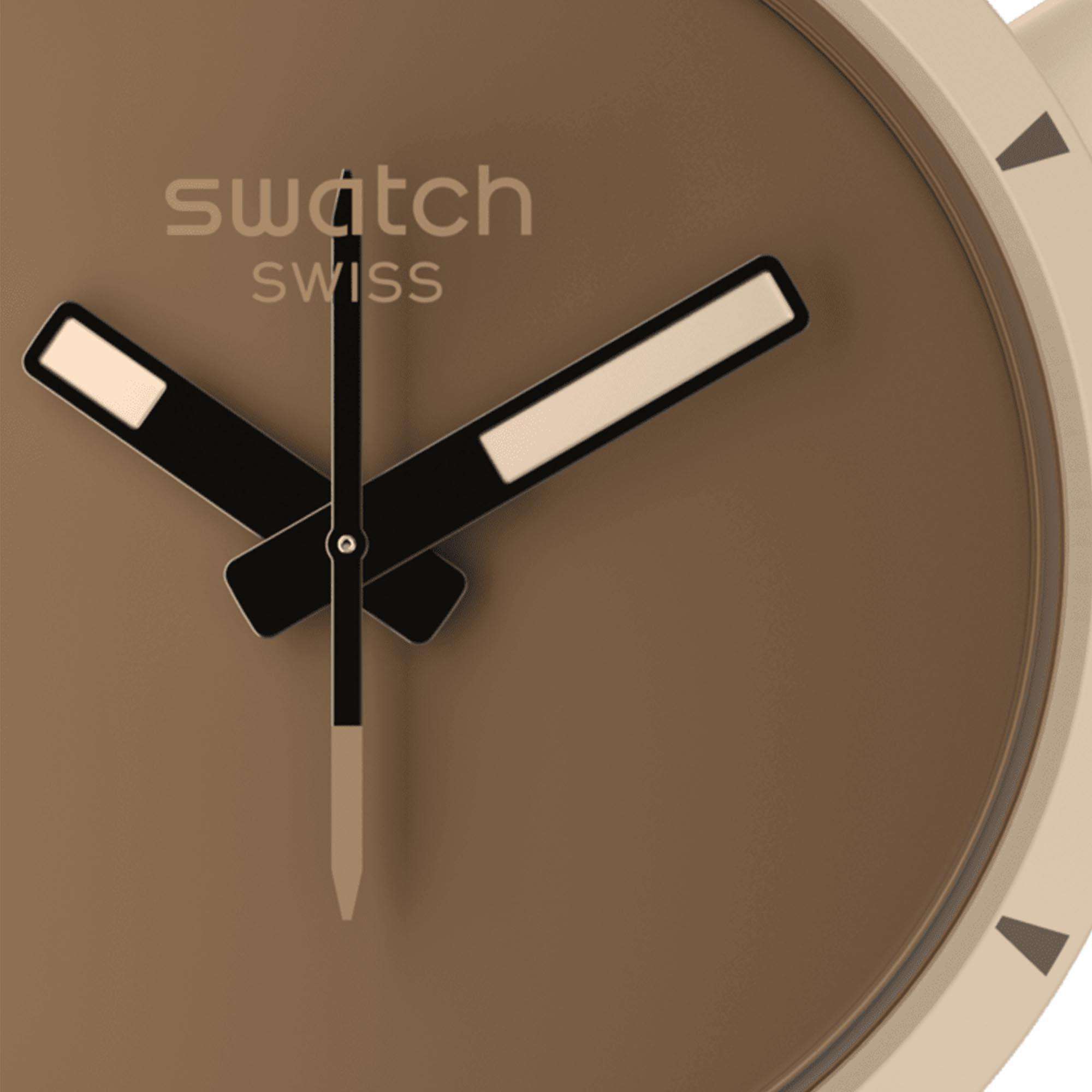Swatch Big Bold Bioceramic Desert Quarz Beiges Zifferblatt Silikonarmband Uhr SB03C101