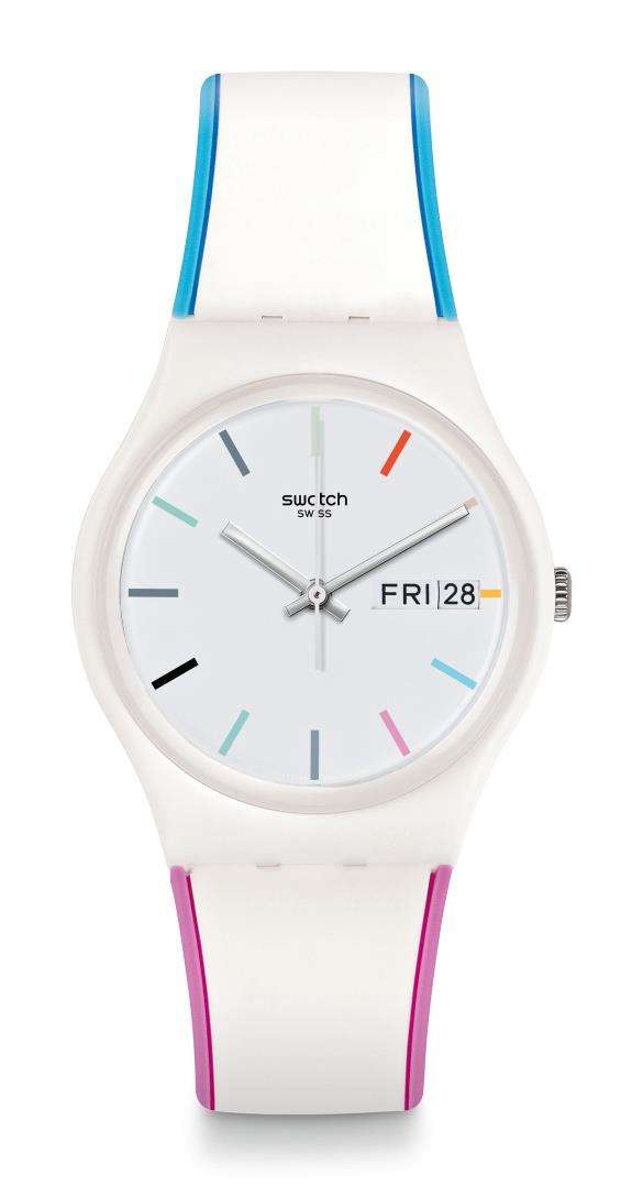 Swatch Edgyline White Plastic Case White Dial Silicone Strap Ladies Watch GW708 - WatchNation