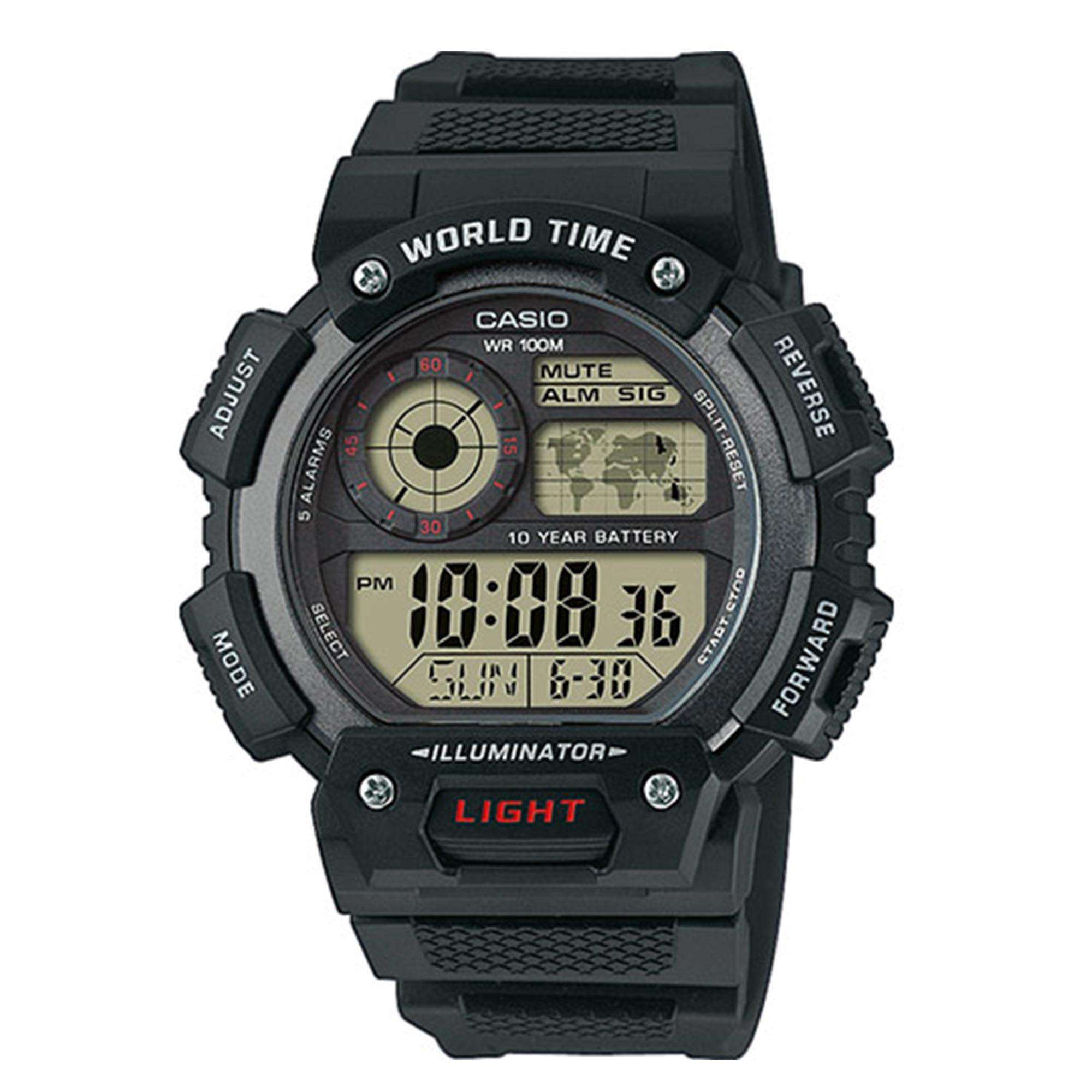 Casio Collection Quarz Schwarzes Zifferblatt Schwarzes Harz Armband Uhr AE-1400WH-1AVEF