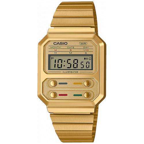 Casio Collection Vintage Gold PVD Stahl Armbanduhr A100WEG-9AEF