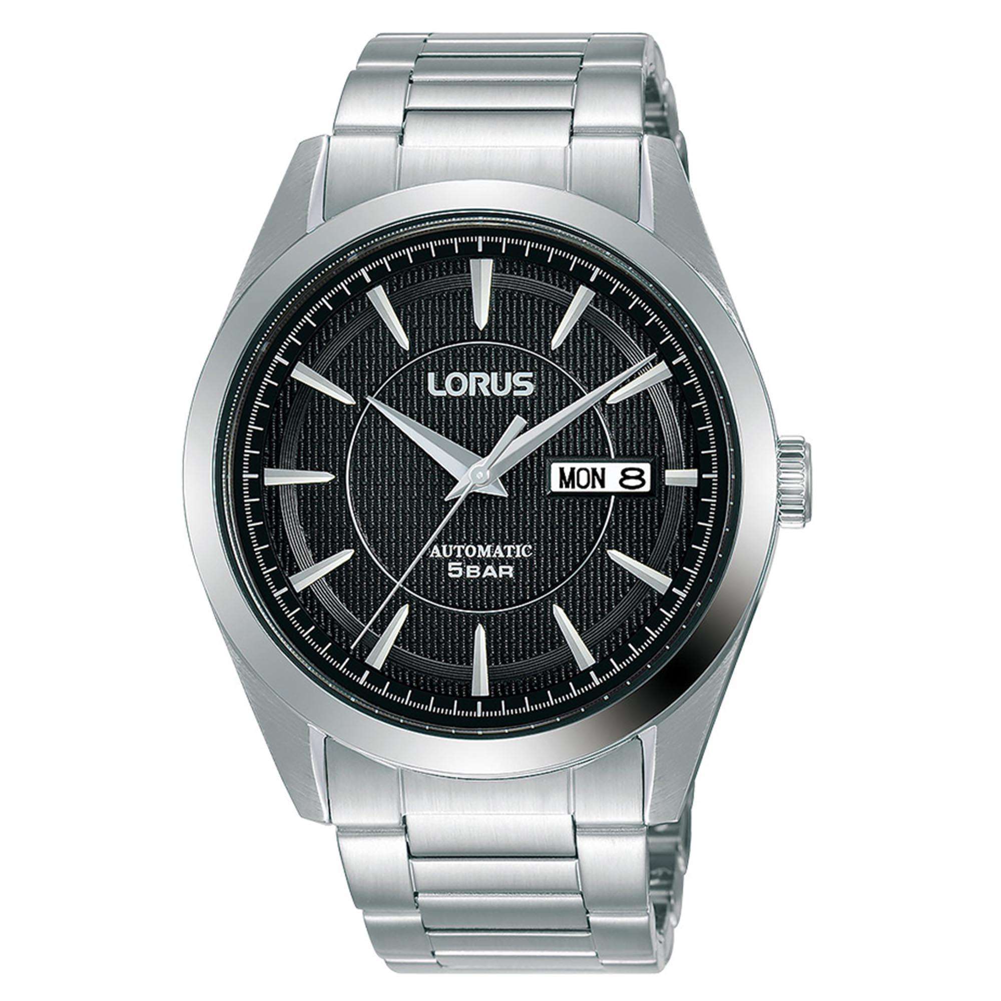 Lorus Classic Automatik Schwarzes Zifferblatt Edelstahl Armband Herren Uhr RL441AX9