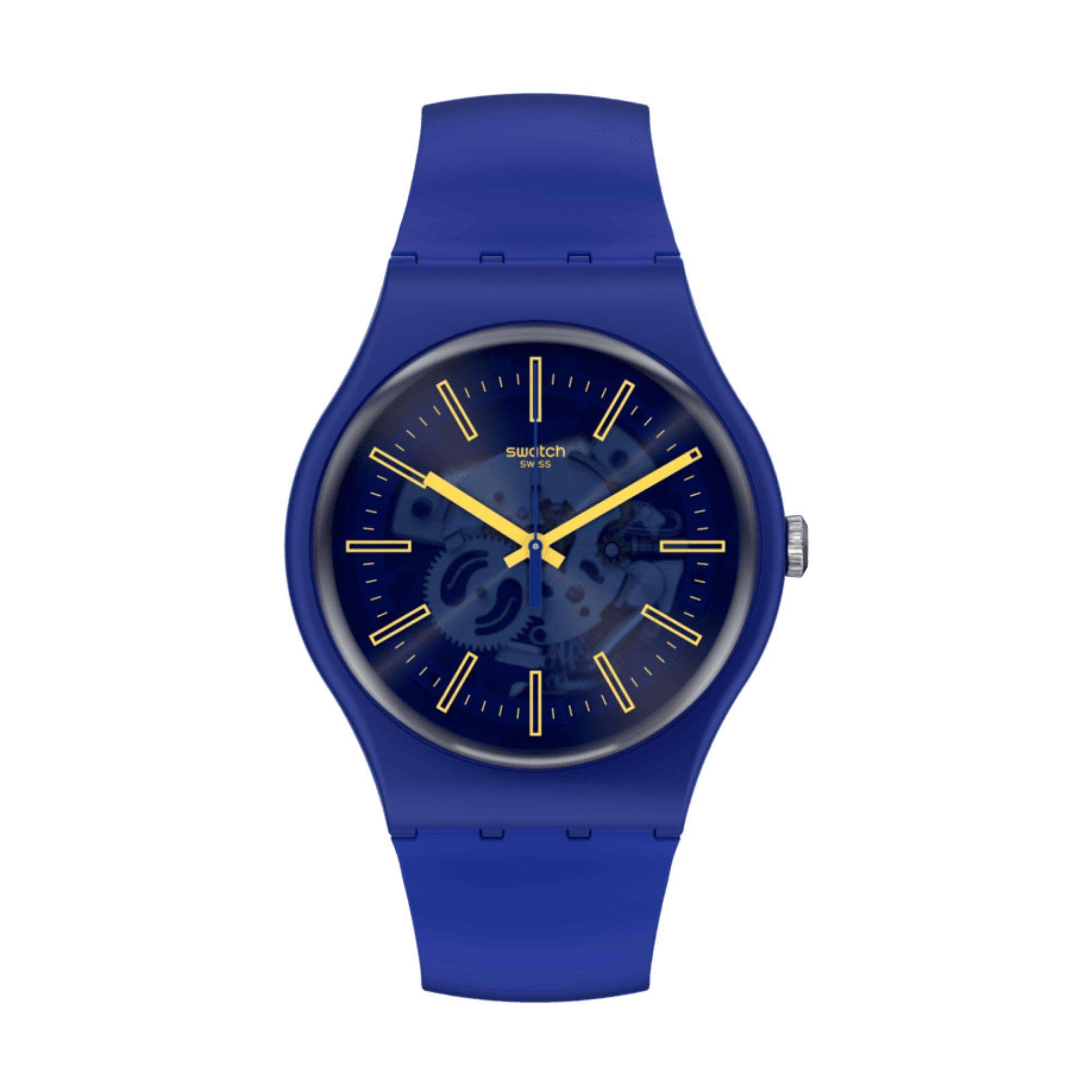 Swatch New Gent Sunbrush Sky Quarz Blaues Zifferblatt Silikon Uhr SO29N101