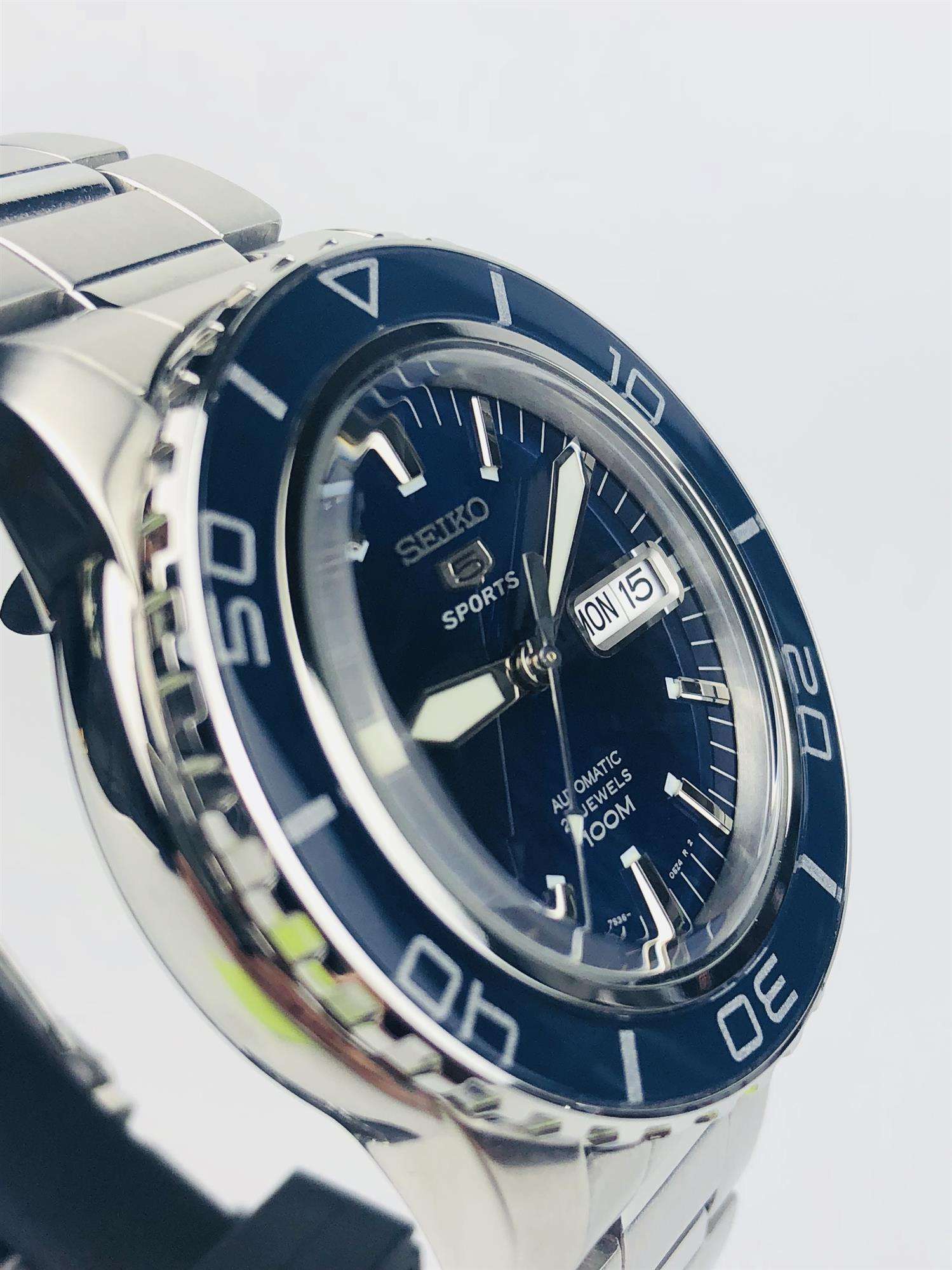 Seiko 5 Sports Automatic Blue Dial Stainless Steel Men's Watch SNZH53K1 - WatchNation