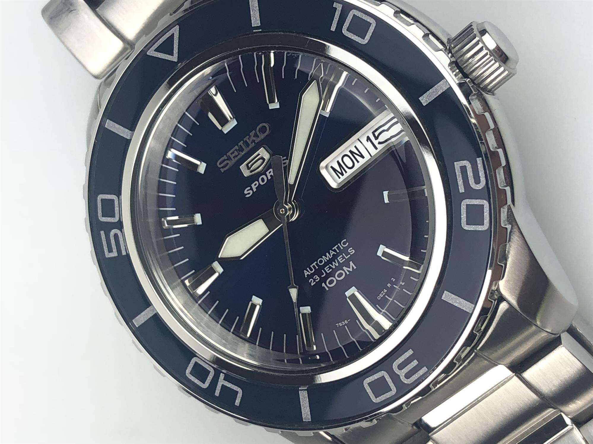 Seiko 5 Sports Automatic Blue Dial Stainless Steel Men's Watch SNZH53K1 - WatchNation