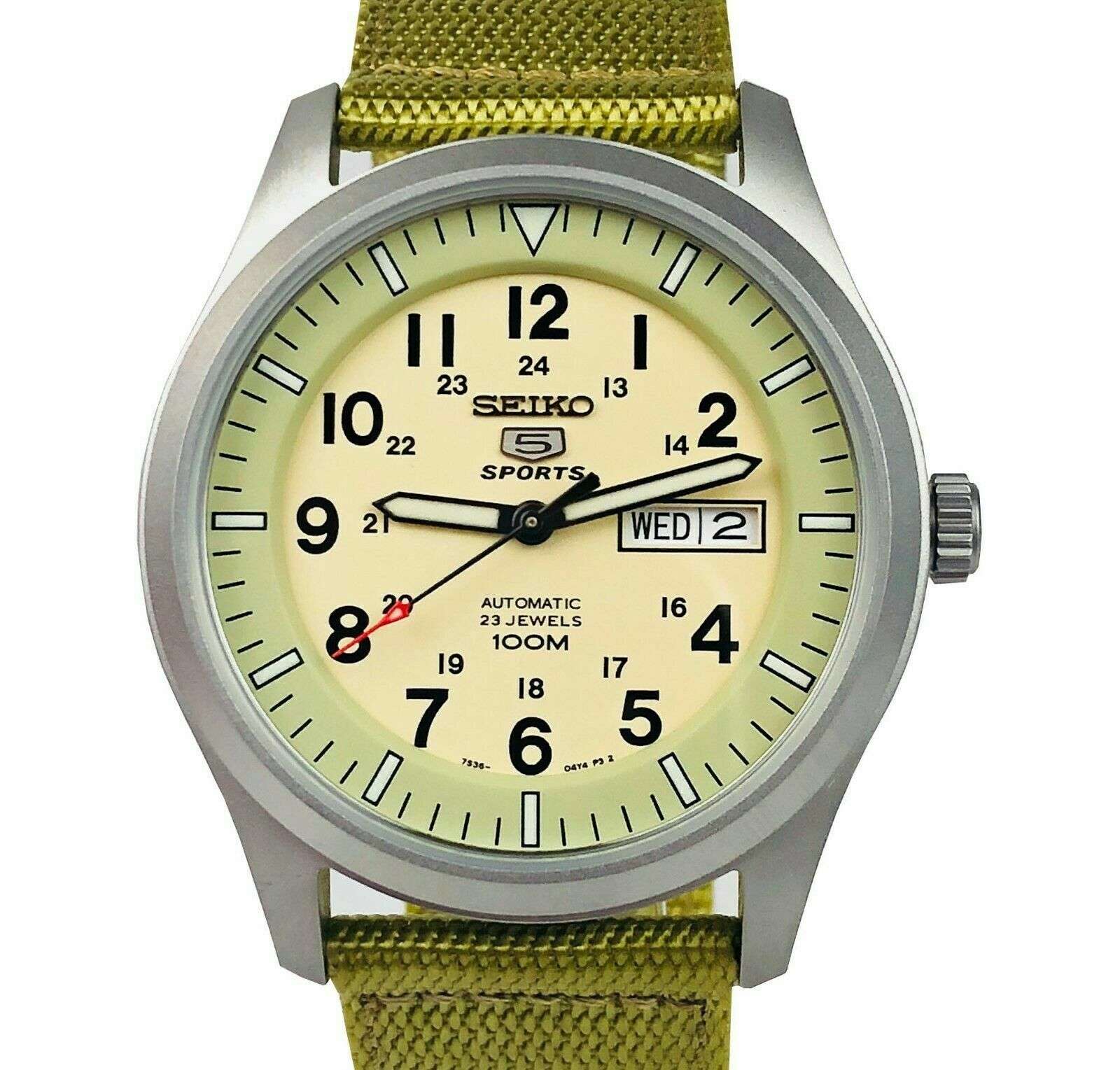 Seiko 5 Sports Automatic Military Cream Dial Canvas Men's Watch SNZG07K1