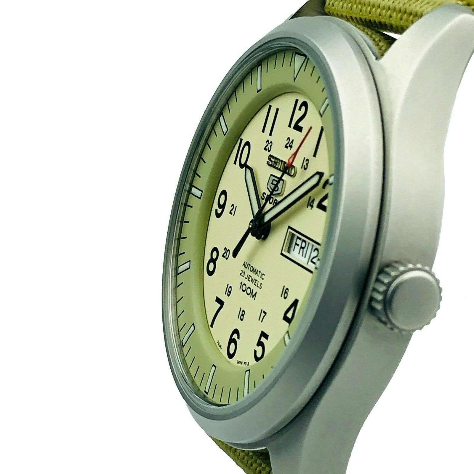 Seiko 5 Sports Automatic Military Cream Dial Canvas Men's Watch SNZG07K1