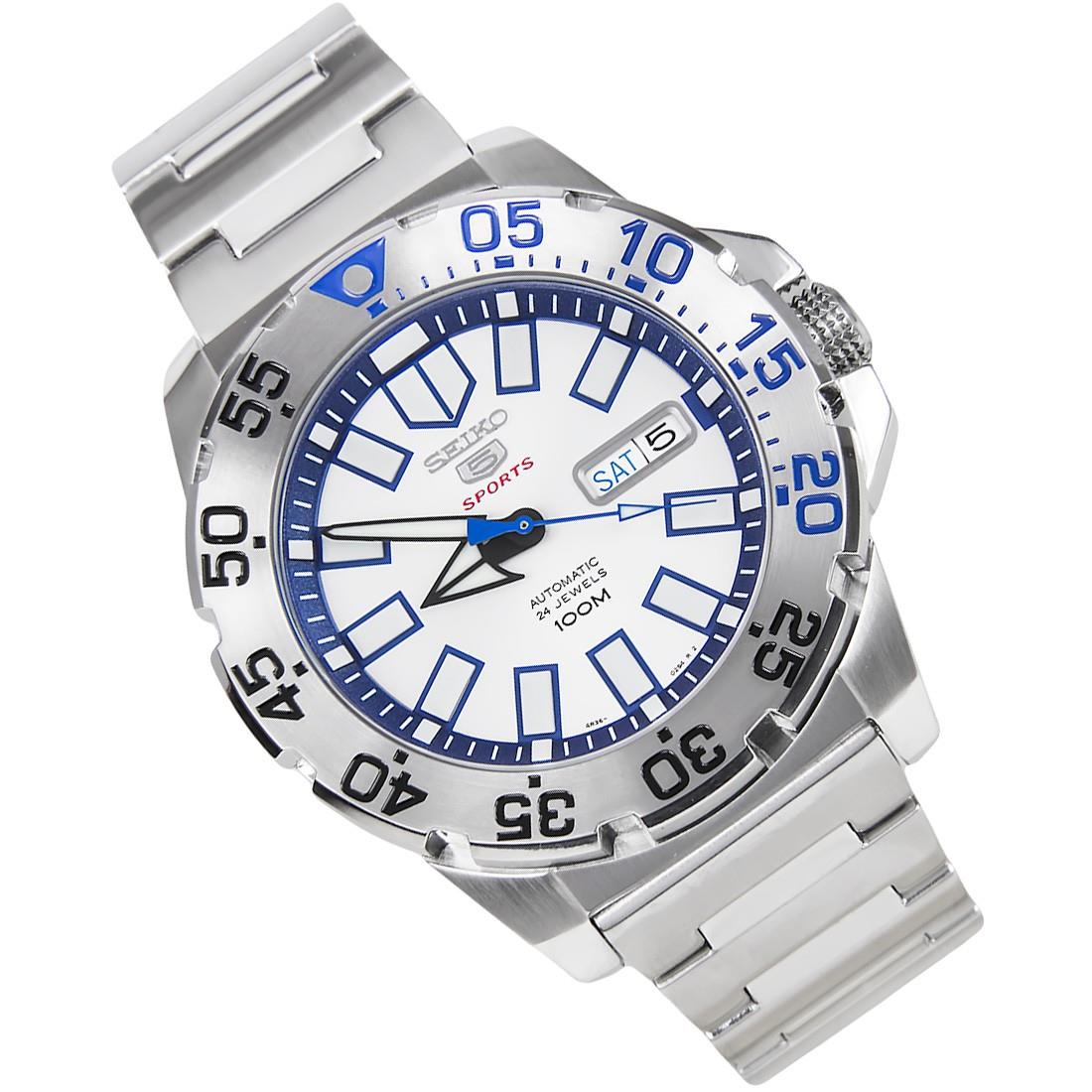 Seiko 5 Sports 'Monster' White Dial Stainless Steel Bracelet Men's Watch SRP481K1