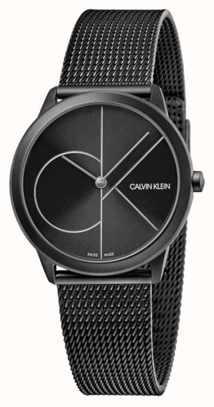 Calvin Klein Minimal Quartz Schwarzes Zifferblatt Milanese Edelstahlarmband Damen Uhr K3M5245X