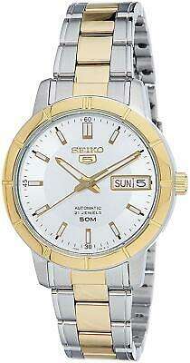 Seiko 5 Automatik Weißes Zifferblatt Zweifarbig Silber Gold Edelstahl Damen Uhr SNK892K1