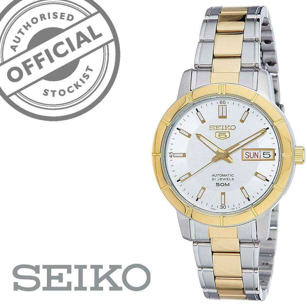 Seiko 5 Automatik Weißes Zifferblatt Zweifarbig Silber Gold Edelstahl Damen Uhr SNK892K1
