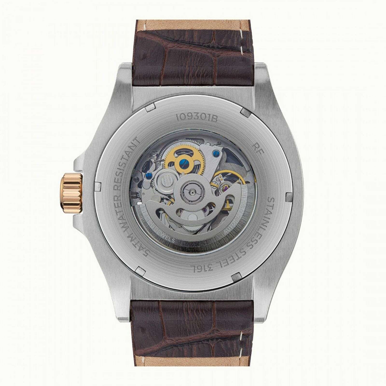 Ingersoll The Orville Automatik Silber Skelett Zifferblatt Braunes Lederarmband Herren Uhr I09301B