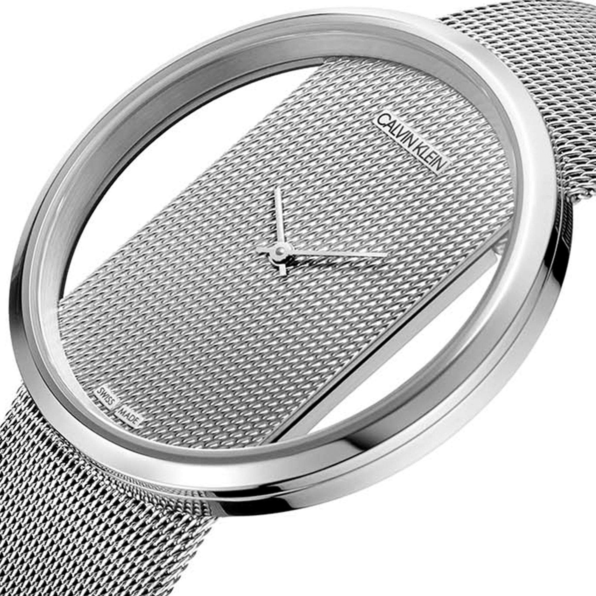Calvin Klein Glam Quarz Silbernes Zifferblatt Mesh Edelstahlarmband Damen Uhr K9423T27