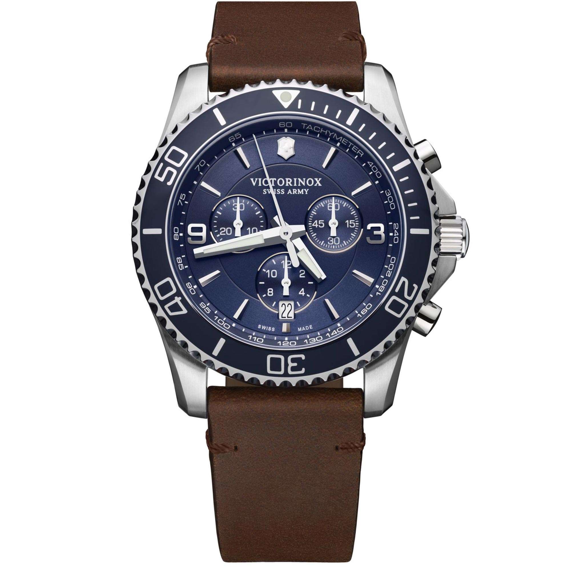 Victorinox Maverick Quarz Blaues Zifferblatt Braunes Lederarmband Herrenuhr 241865