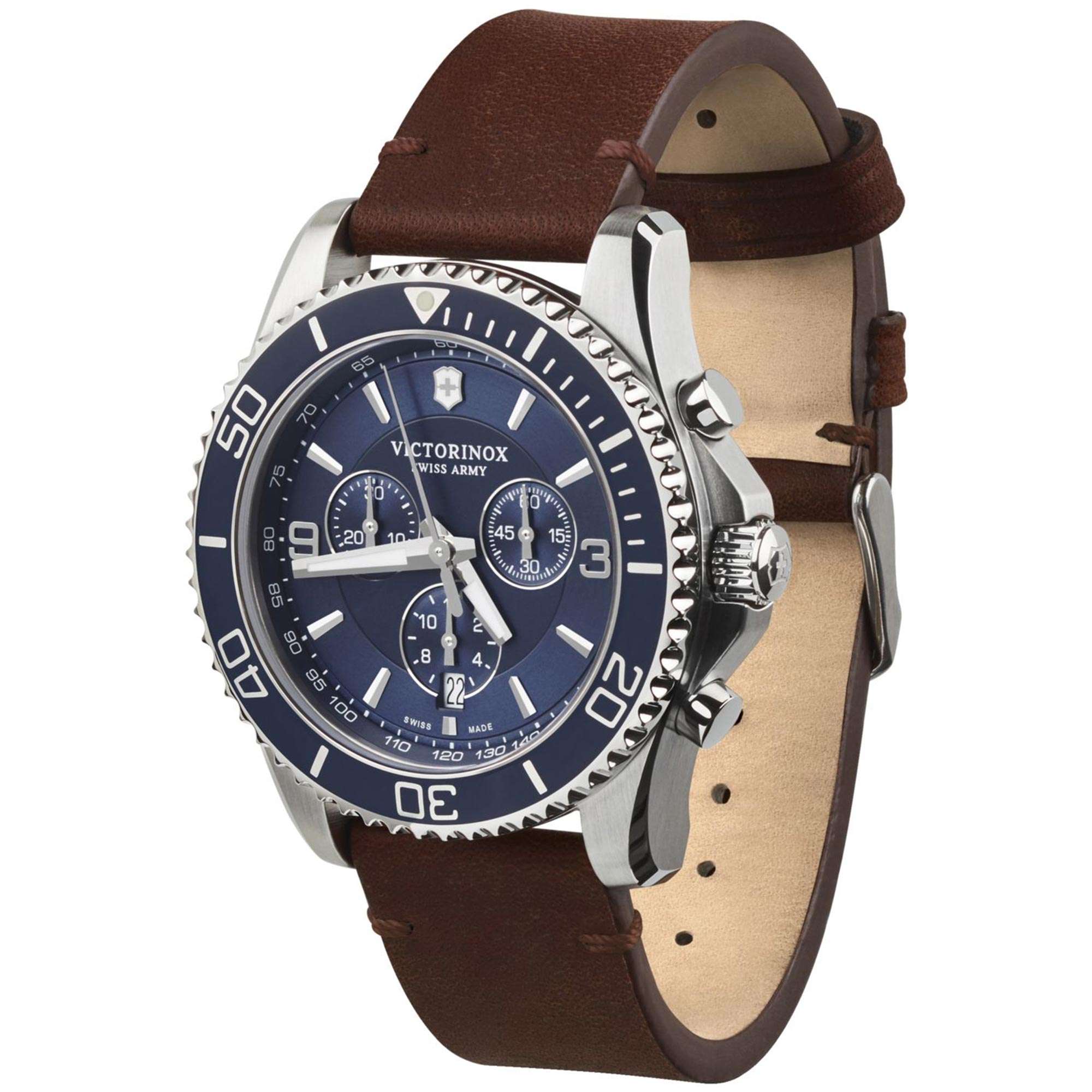 Victorinox Maverick Quarz Blaues Zifferblatt Braunes Lederarmband Herrenuhr 241865