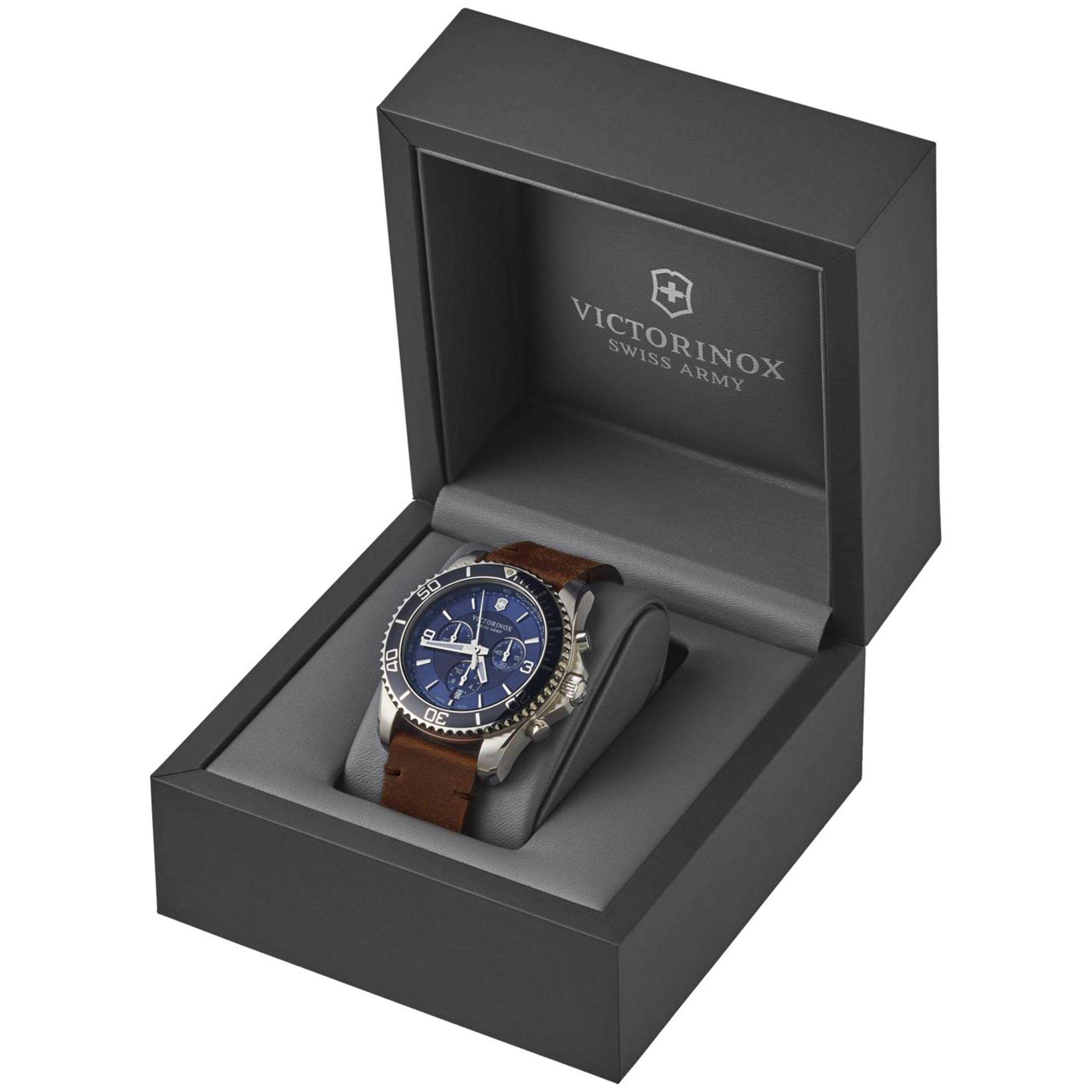 Victorinox Maverick Quarz Blaues Zifferblatt Braunes Lederarmband Herrenuhr 241865