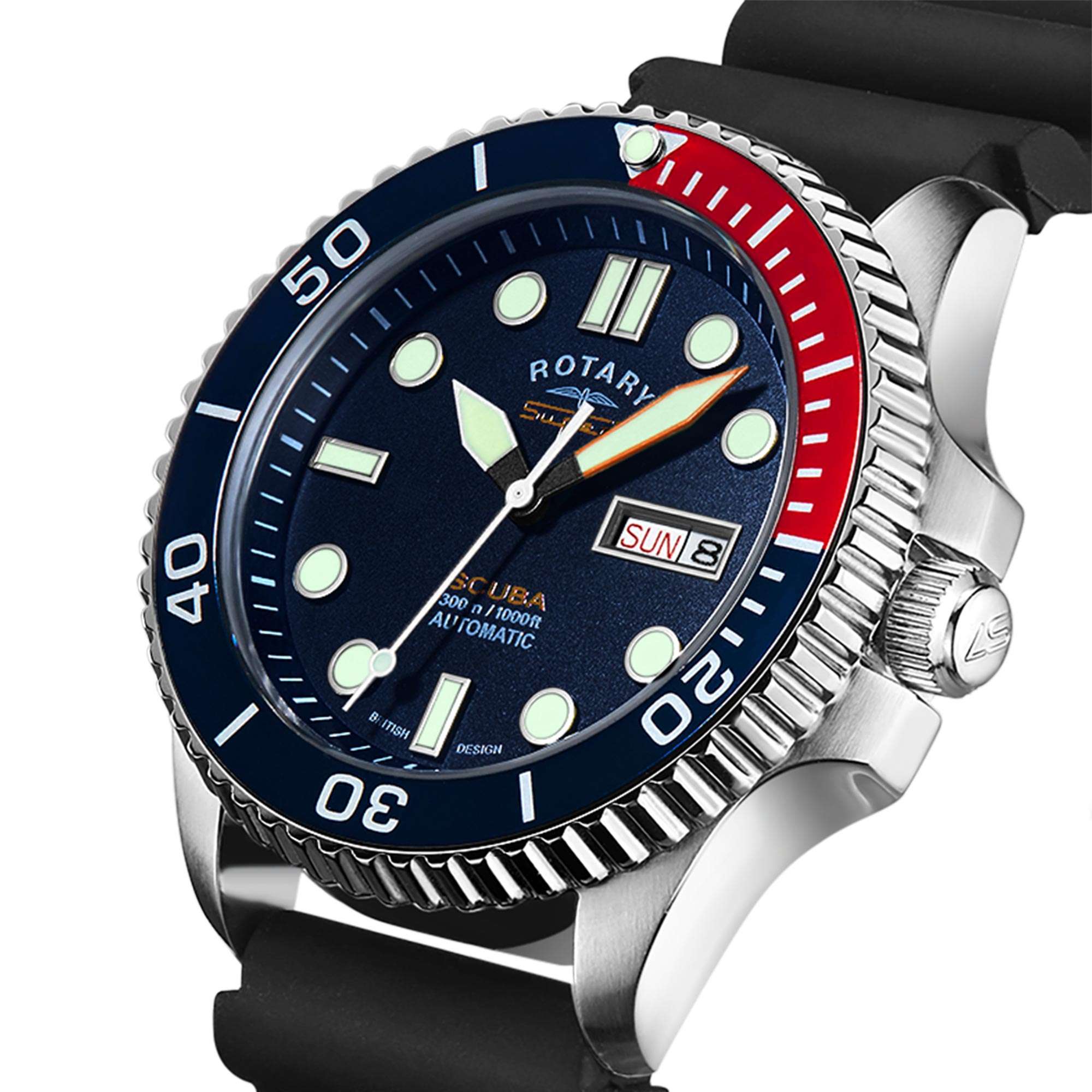 Rotary Super 7 SCUBA Pepsi Automatik Marineblaues Zifferblatt Silikonarmband Herren Taucheruhr S7S004S
