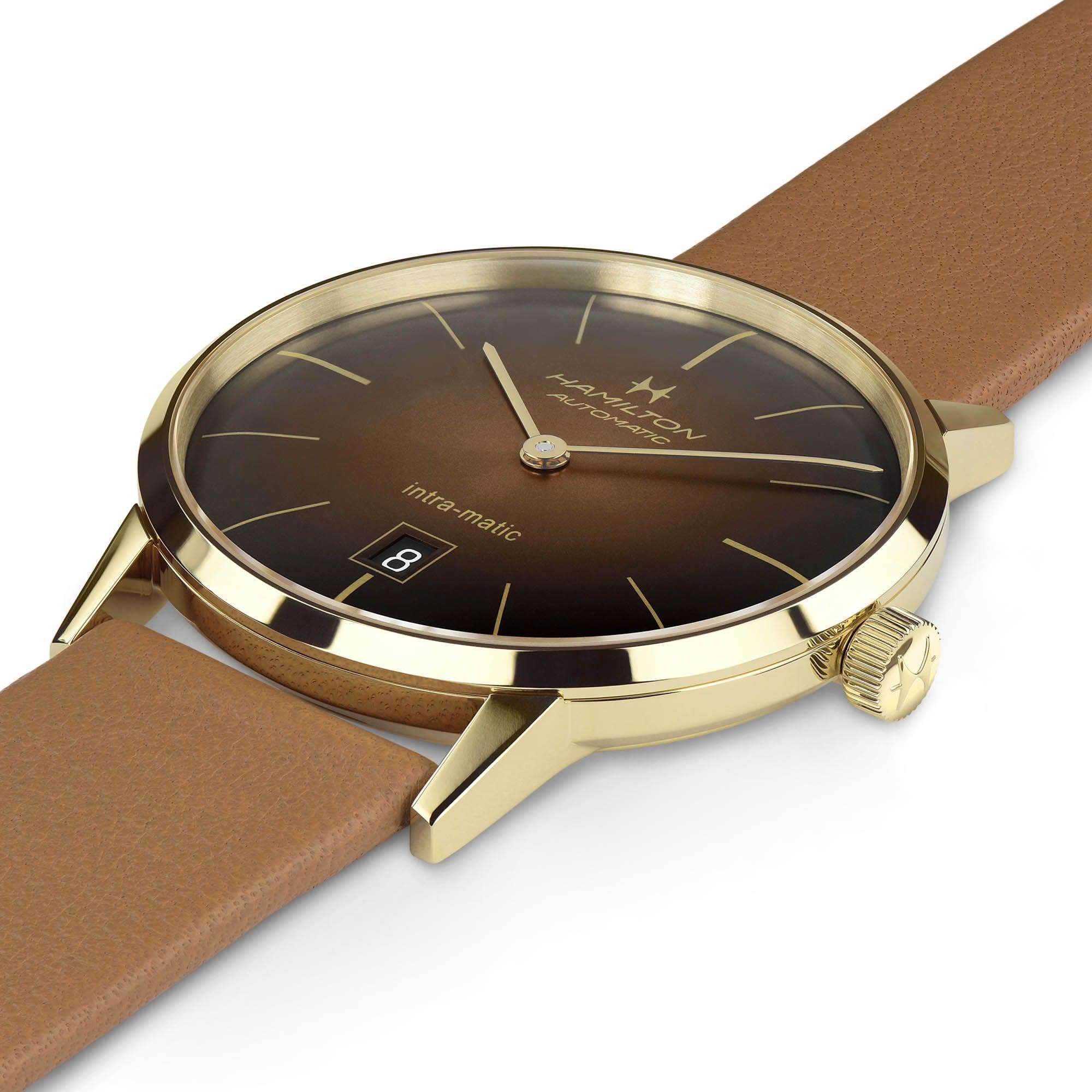 Hamilton American Classic 38mm Intra-Matic Braunes Zifferblatt Leder Herren Automatik Uhr H38475501