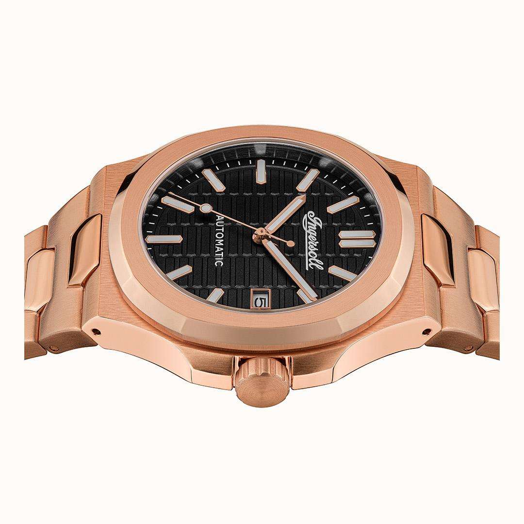 Ingersoll The Catalina Automatik Schwarz Zifferblatt Roségold Edelstahlarmband Herren Uhr I11802