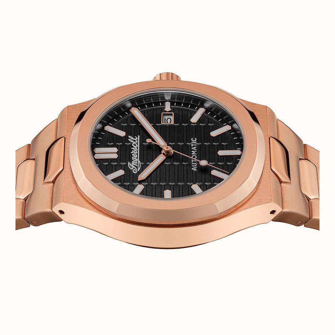 Ingersoll The Catalina Automatik Schwarz Zifferblatt Roségold Edelstahlarmband Herren Uhr I11802