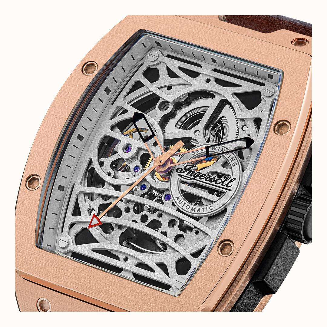 Ingersoll The Challenger Automatic Skeleton Dial Brown Leather Strap Men's Watch I12303