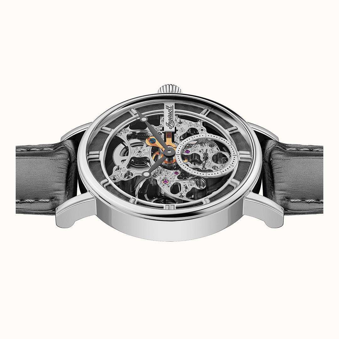 Ingersoll The Herald Automatik Graues Lederarmband Silbernes Zifferblatt Herren Uhr I00402B