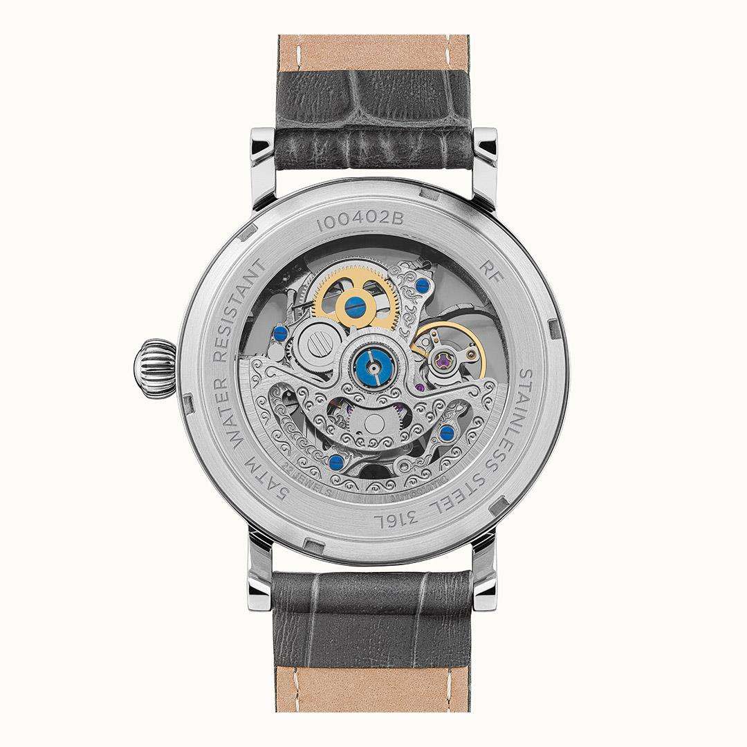 Ingersoll The Herald Automatik Graues Lederarmband Silbernes Zifferblatt Herren Uhr I00402B