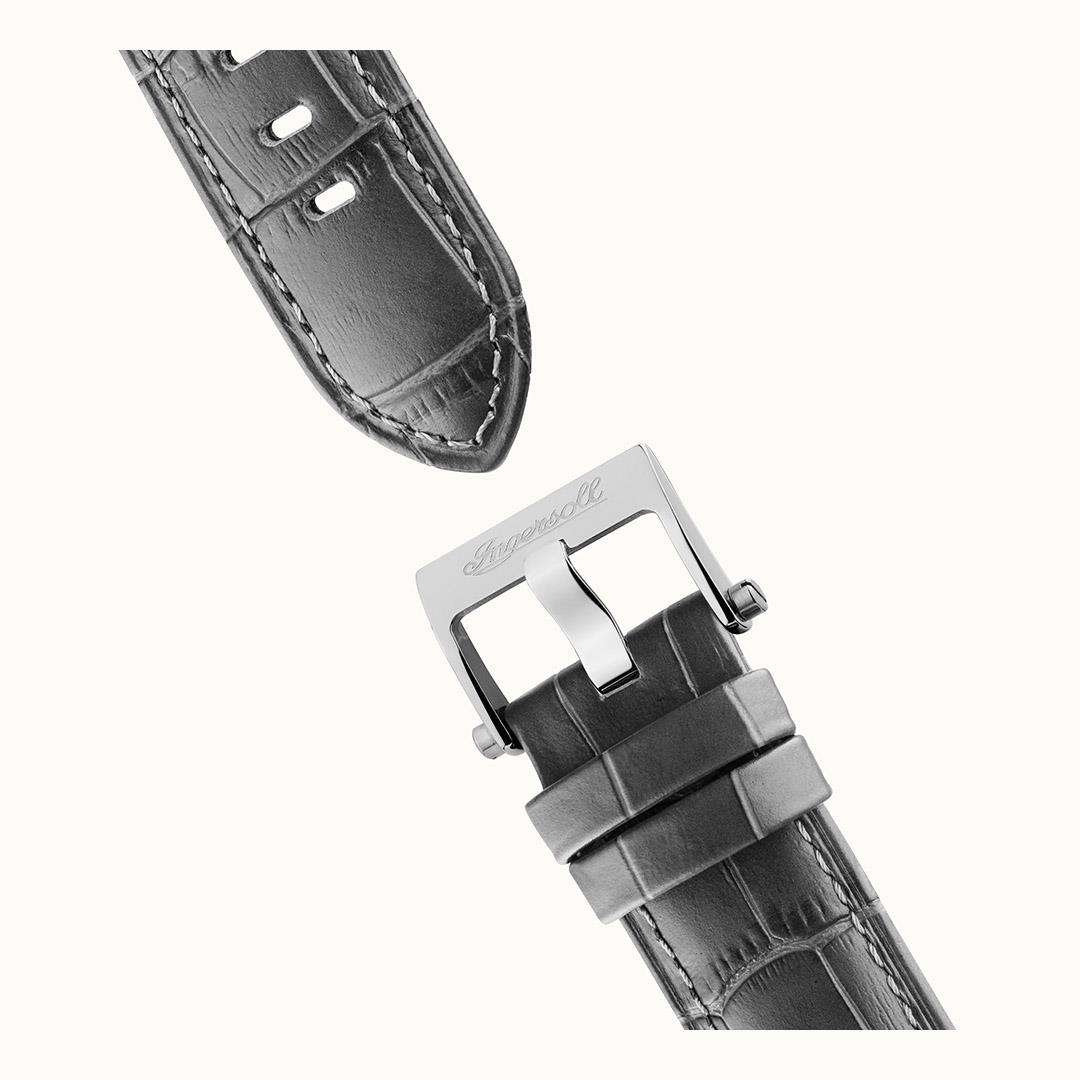 Ingersoll The Herald Automatik Graues Lederarmband Silbernes Zifferblatt Herren Uhr I00402B