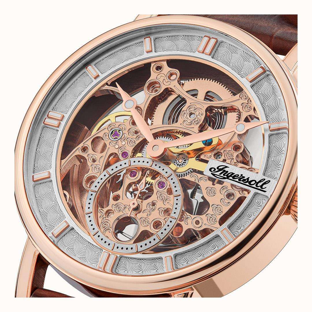 Ingersoll 'The Herald' Automatik Silber Zifferblatt Braun Lederarmband Herren Uhr I00401B