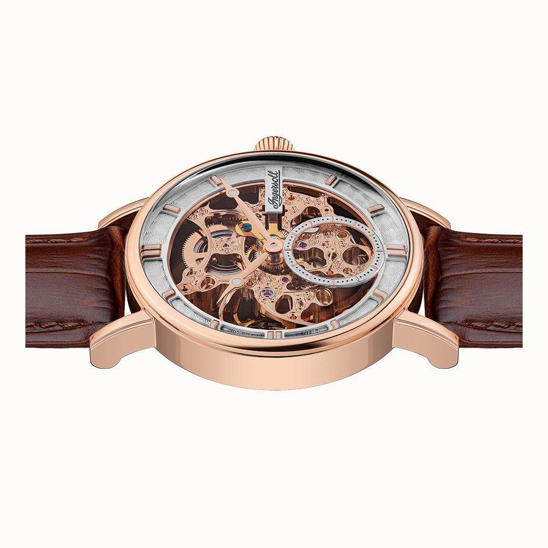 Ingersoll 'The Herald' Automatik Silber Zifferblatt Braun Lederarmband Herren Uhr I00401B